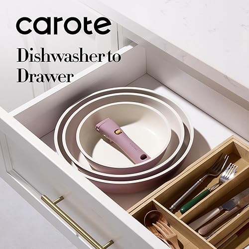 Miniatura 4 de CAROTE Sartenes Antiadherentes, Sartenes de Freír de 8"+10"+12", Sartén para Huevos, Sartenes para Tortillas con Mango Desmontable, Utensilios de