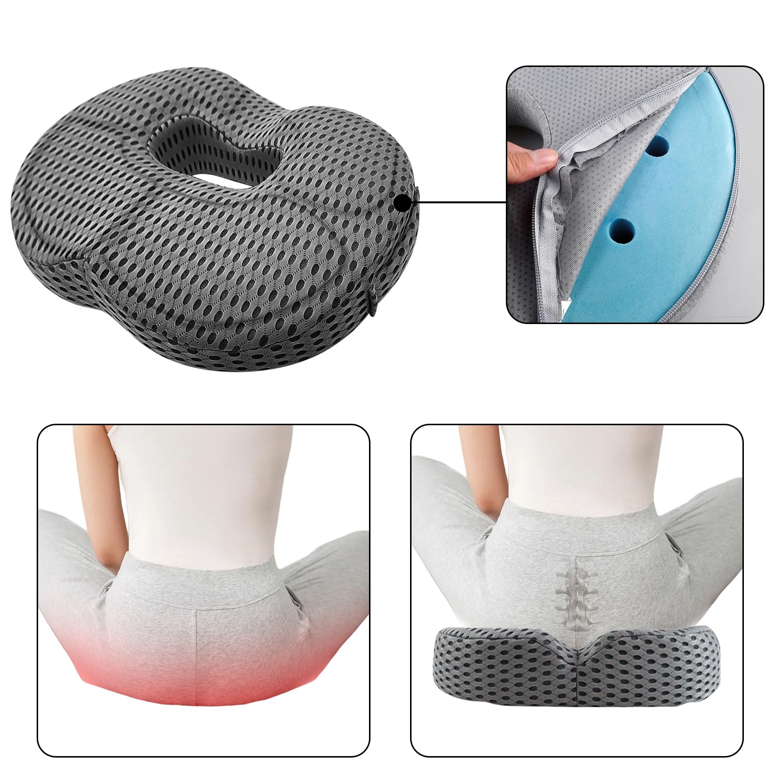 XJZHAN Coussin De Siège Orthopédique Anti-Escarres De Siège Gonflable pour Soulager Le Dos De Coussin De Siège De Coccyx De Sciatique