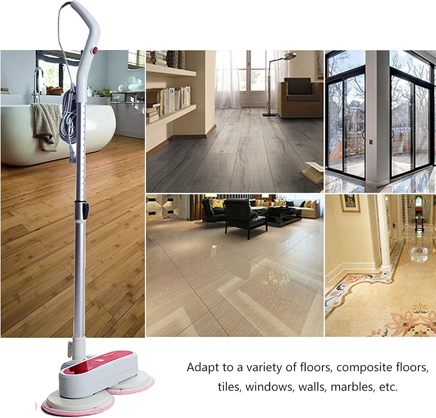 Floor Mop 1200W Power Hand-Held Vertical Floor Steam Cleaner for Floors Carpets Laminates Convenient Detachable Hand-Held Steam Cleaner White (White)