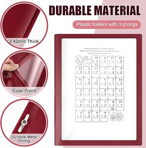 Miniatura 3 de Teling 24 portadas de informes con sujetadores de 3 puntas, carpetas de presentación frontal transparentes, vista de marco, carpeta de informes de