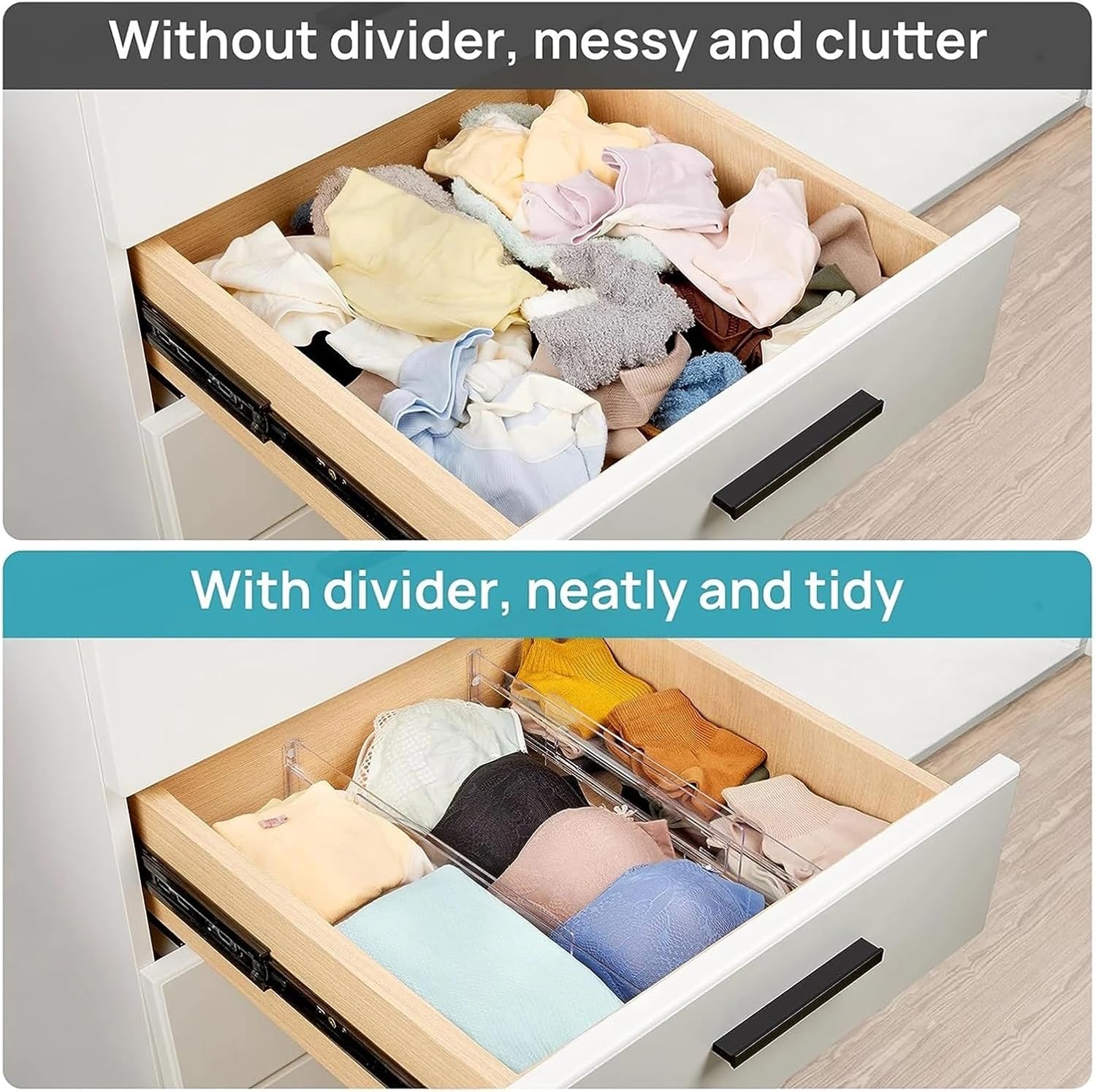 4/6/8/10 Pcs Transparent Drawer Dividers Adjustable Expandable For Clothes Utensils Cosmetics Storage For Clothes(Transparent-8Pcs)
