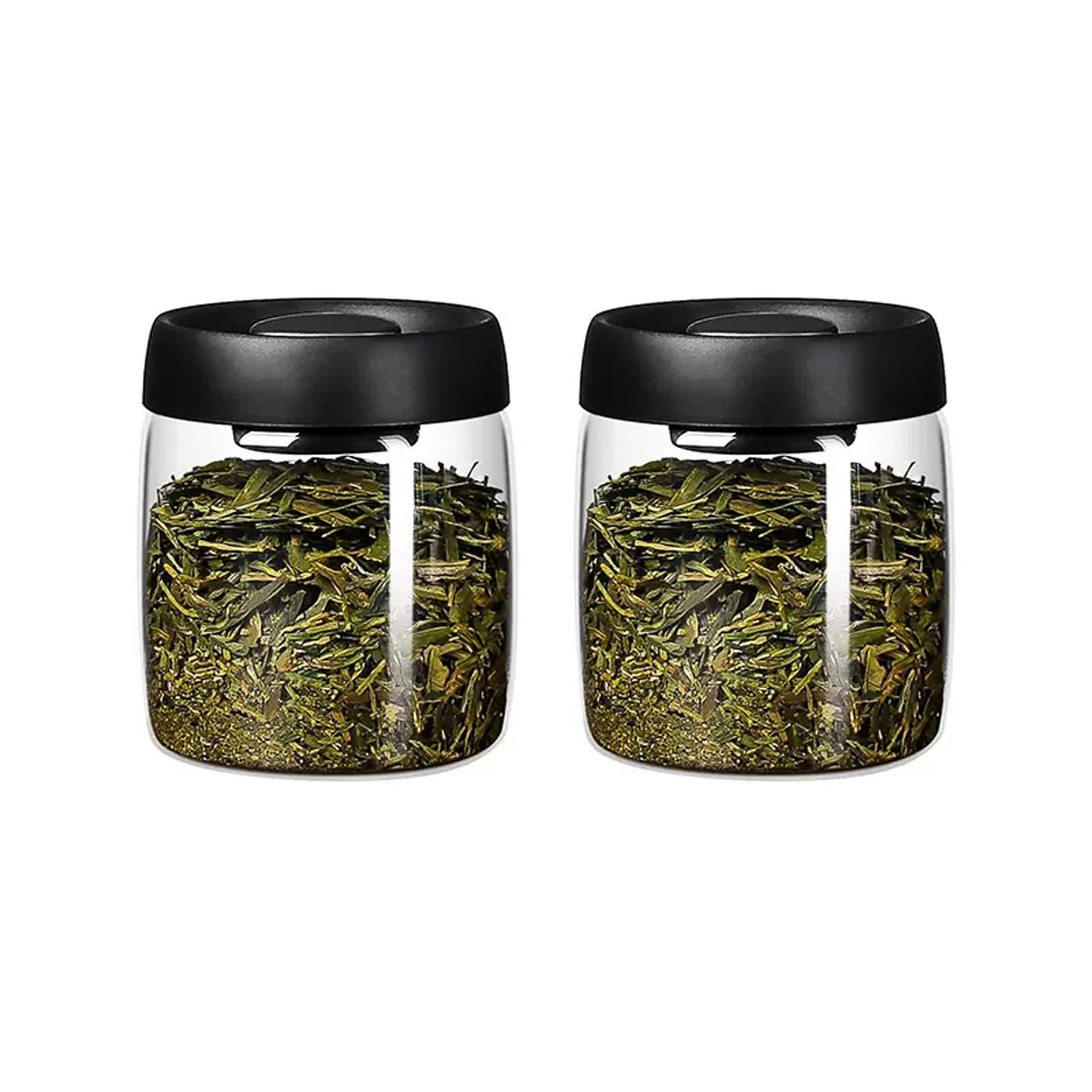 Hhaoran-9868 Ceramic Tea Canister Kitchen Glass Canned Tea, Powder and Spice Food Storage Tank, Set of 2 Pieces Food Canisters for Kitchen(Black,800ML)