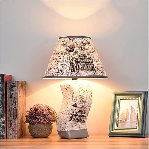 Miniatura 5 de JITEM Lámpara de Mesa Retro Nostálgica Lámpara de Mesa Nórdica de Cerámica Lámpara de Noche Pequeña Rústica E14 Lámpara de Mesita de Noche Sala de