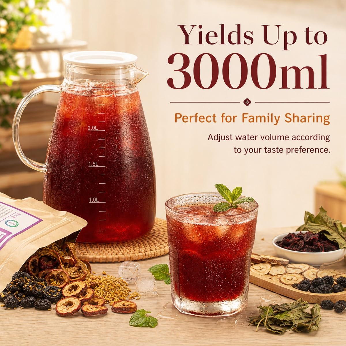 Preparado Infusión Ciruela Agria Hierbas Té 5 Sobres De 100g | Bebida tradicional de verano con hibisco espino blanco y bolsa filtro. Sabor agridulce refrescante sin aditivos artificiales.