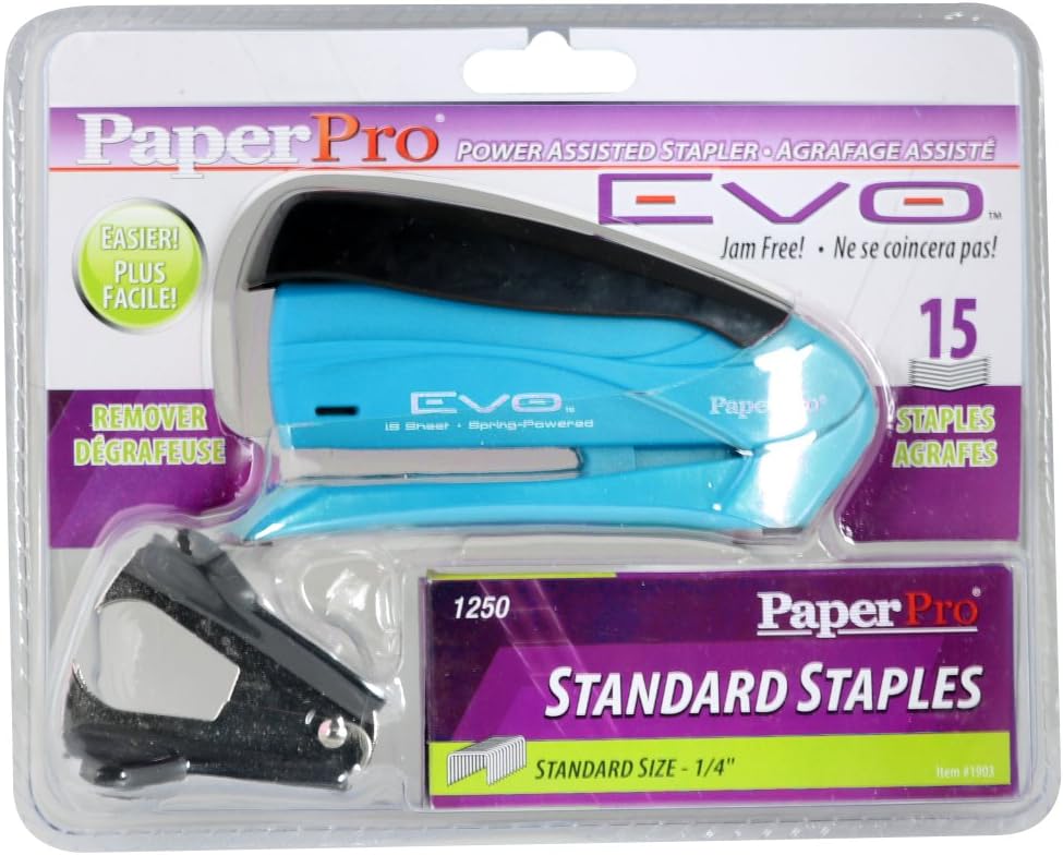 Accentra PaperPro Evo Power-Assisted One-Touch Stapler Set, 15 Sheet, Blue