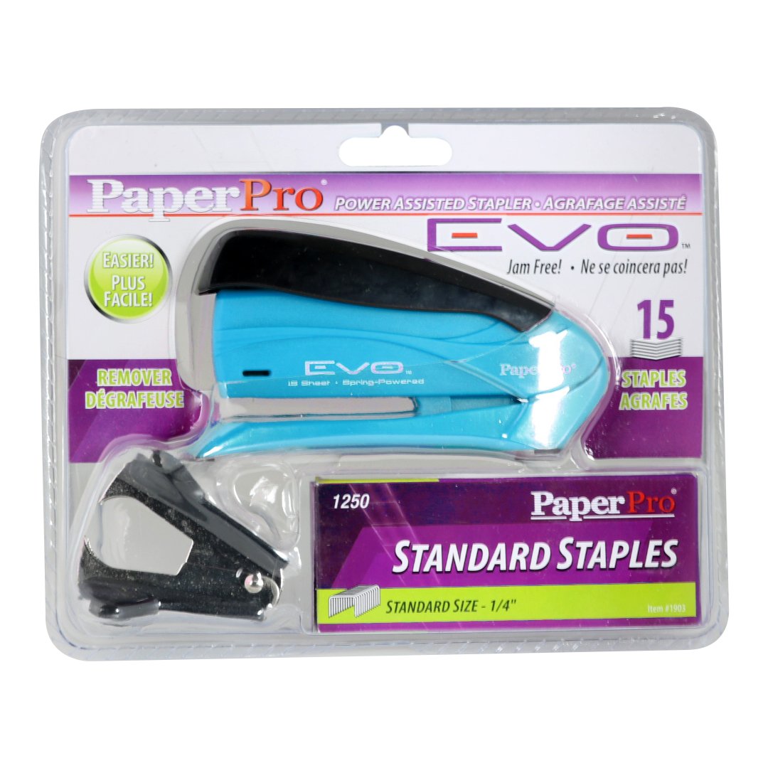 Accentra PaperPro Evo Power-Assisted One-Touch Stapler Set, 15 Sheet, Blue