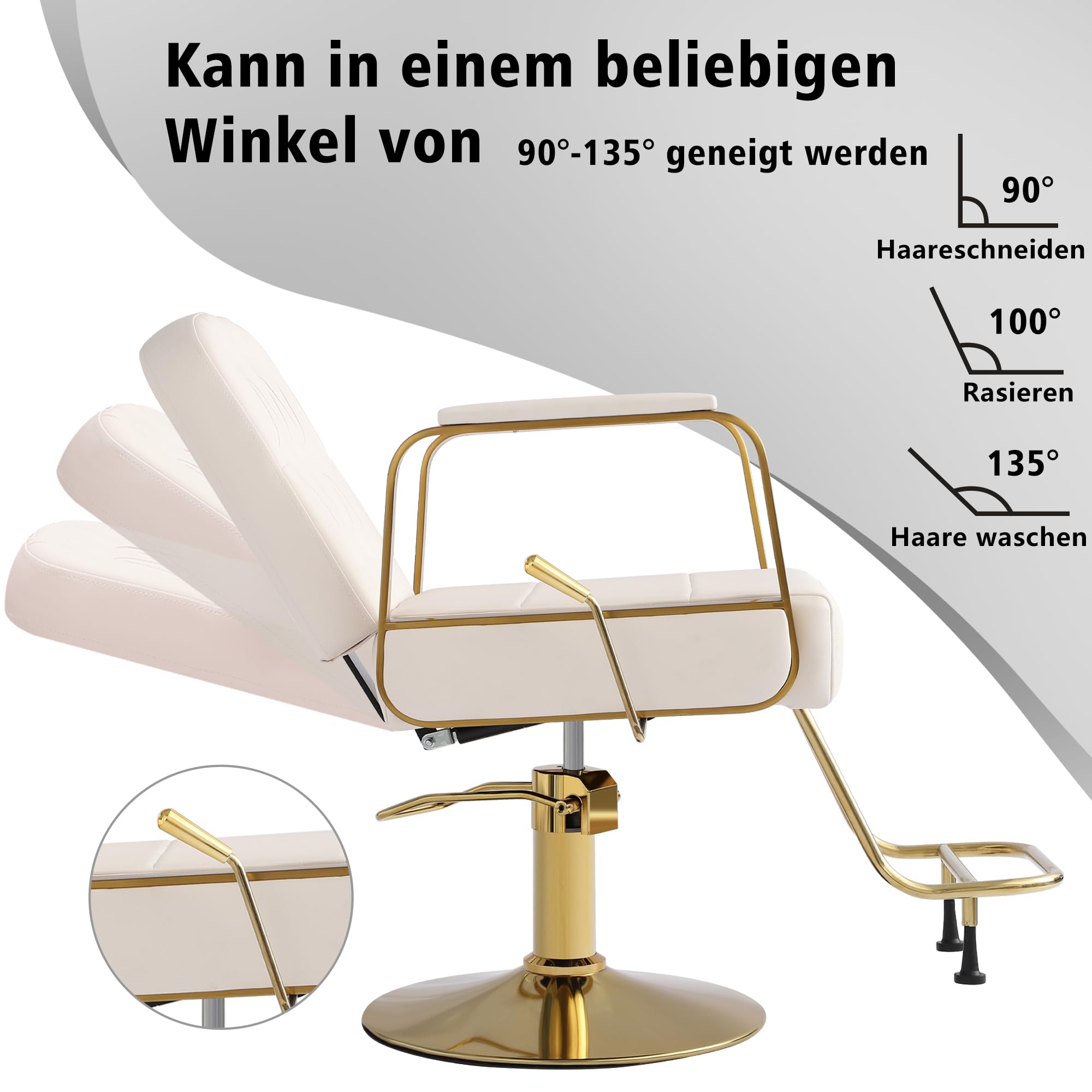 Friseurstuhl 360-Grad-Drehung Kippbarer Hydraulisch Friseurstuhl für Schönheitssalon (Weiß)