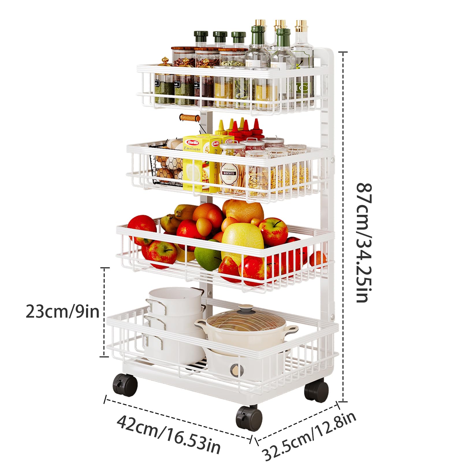 Potato And Onion Storage Bin UMDONX 4 Tier,Snack Cart With Wheels, 4 ...