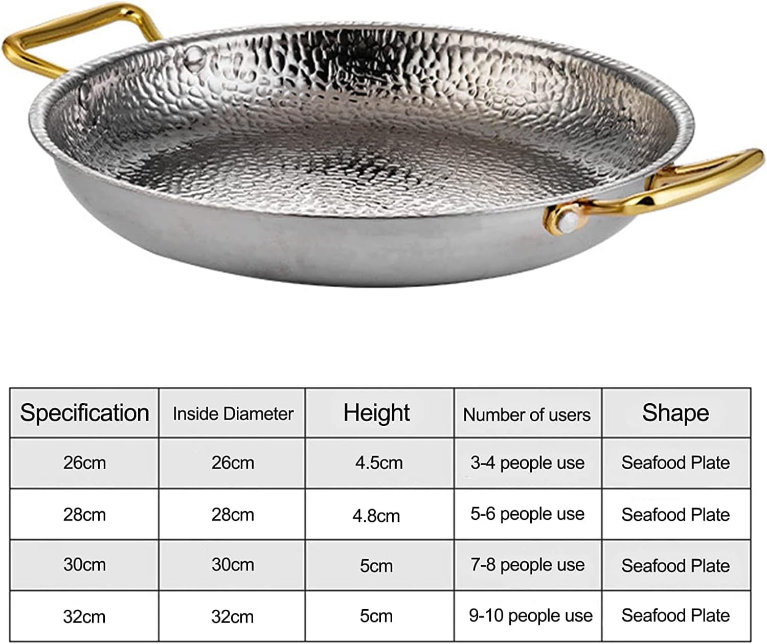 Wok Pan Uncoated Hammer Pattern Frying Pan 304 Stainless Steel Paella Pan Non-Stick Flat Bottom Risotto Pan with Handle for Home Kitchen Restaurant,30cm (Color : 30cm) (28cm)