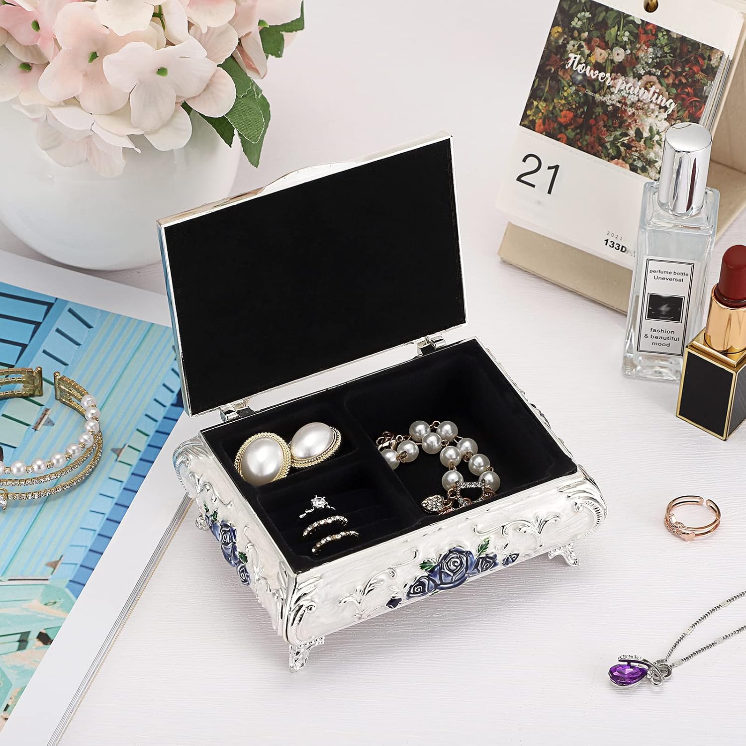 Hipiwe Vintage Jewelry Trinket Box Metal Decorative Keepsake Box for Women image 3