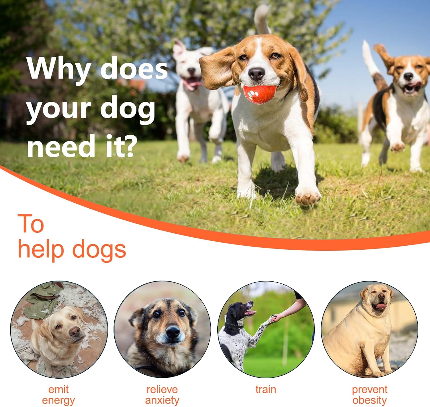 Interactive Dog Ball - Smart Toy for Small and Medium Dogs, Automatic Moving Ball, Rotating & Bouncing, Durable TPU+PC Shell, Toys That Keep Dogs Busy, for Dog (Orange) - Image 2