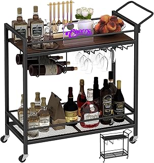 LAATOOREE Bar Cart, Two-Color Home Bar Serving Cart, Mobile Drink Bevera...