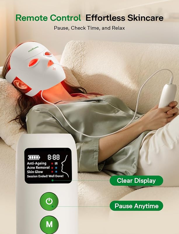 Medisana 3D Red Light Therapy Mask for Face, 336 LEDs Light Therapy Mask with 3 Modes - NIR 830nm, Red 630nm, Blue 415nm - Cordless & Rechargeable LED Face Mask for Home, Skincare Gifts for Women Mom image 5