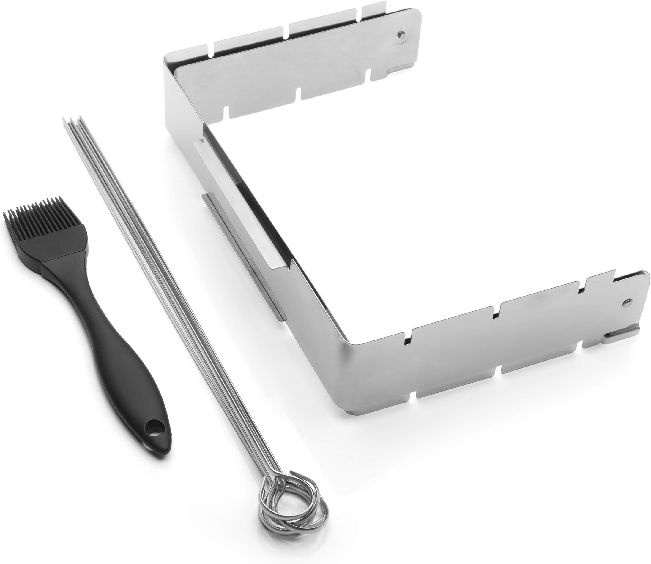 THORIUM Skewer Rack | Perfect Kebabs | Skewer Grill Rack Set | Includes Stainless Steel Rack + 6 Flat BBQ Skewers for Grilling Meat Kabobs | Perfectly Elevated Barbeque Rack | FREE Basting Brush