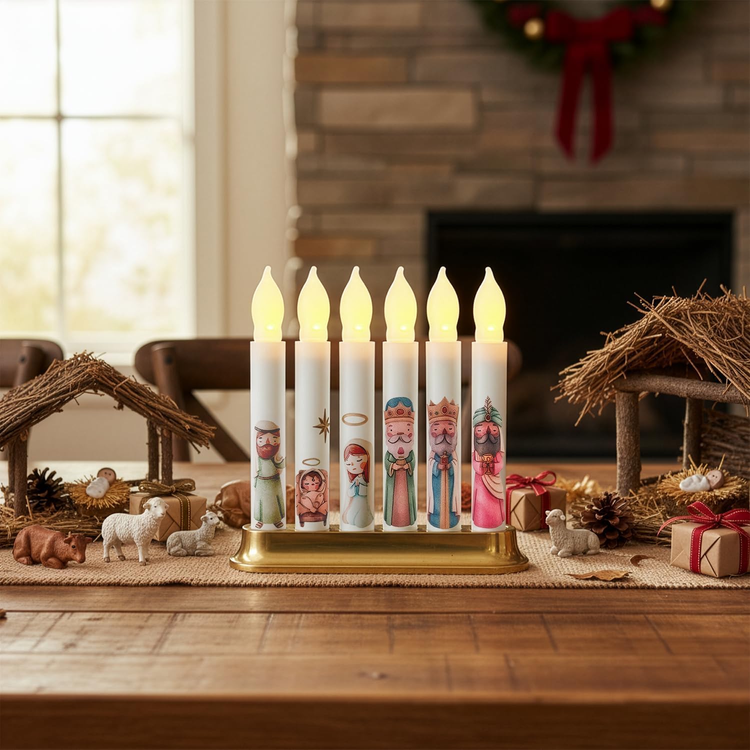 Christmas Nativity Scene Candles Set 6 Pcs Advent Candles with Remote Control Jesus Religious Theme Taper Candle Nativity Table Decoration Jesus Navidad for Christmas Holiday