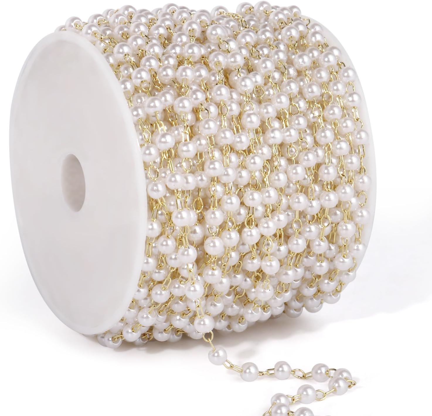 33 Feet Gold Pearl Beads Chains Roll, 3mm Faux Pearls Beaded Gold Plated Brass Cable Link Chain Spool Bulk for Jewelry Making DIY Craft - Image 8