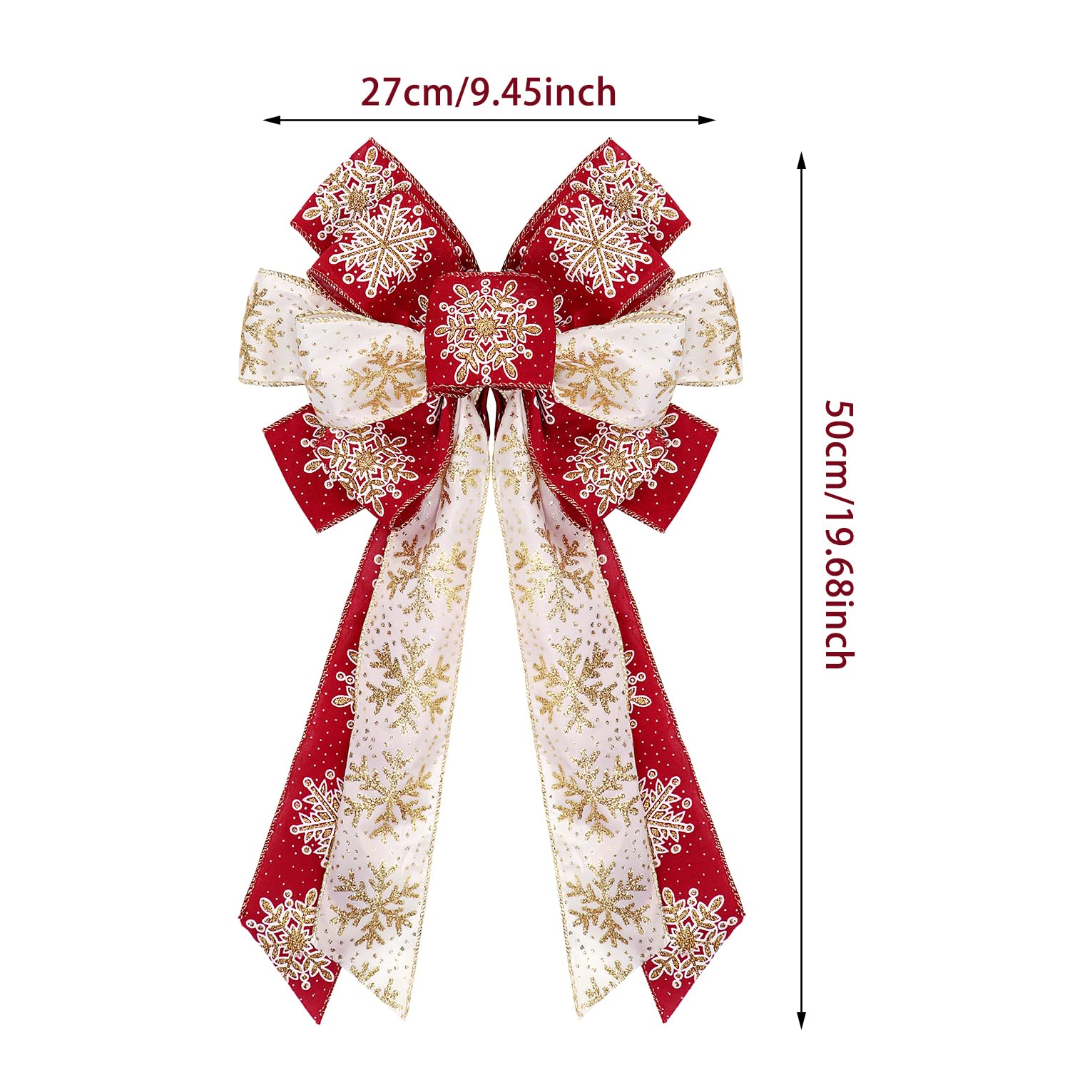 Large Christmas Bows, Tree Topper Bow for Christmas Tree Winter, Snowflake Ribbon Bows for Wreath Front Door Wall Fence Decor (1, Red White)