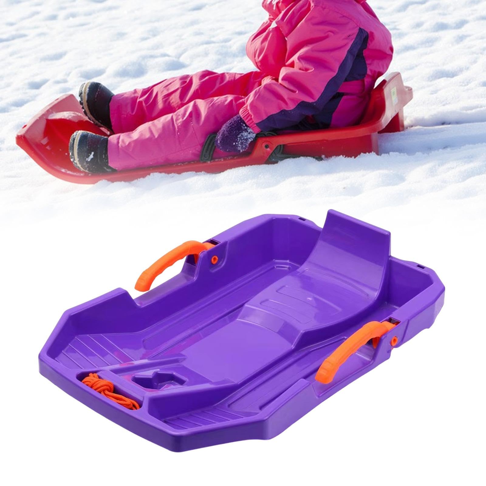 TISHITA Luge pour Enfant Sled de Descente Toboggan avec Freins Corde de Traction en PP Résistant Adapté à L'Utilisation par Les Enfants pour Le Jeu d'hiver Le, Violet