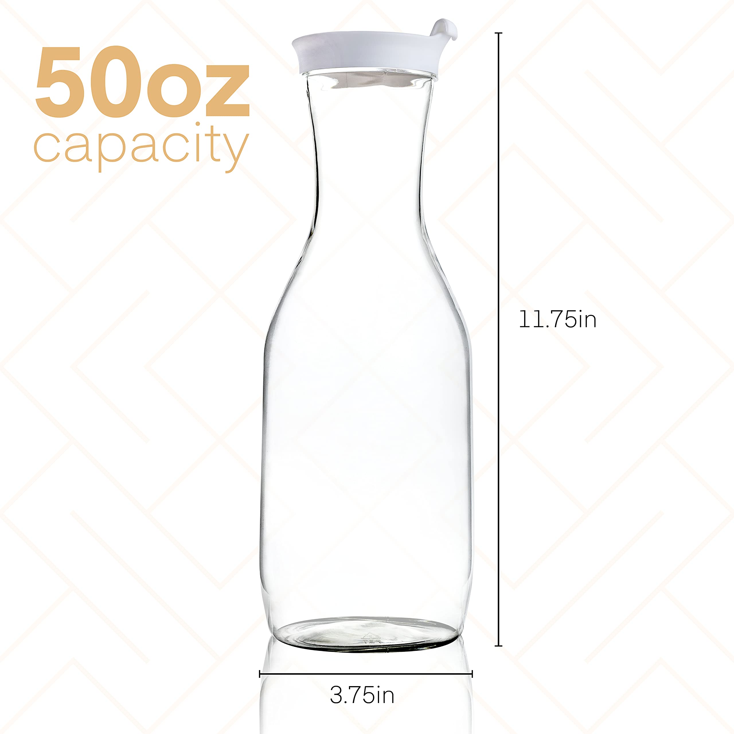 Jarra de agua de plástico transparente con tapa abatible, 55 onzas, jarra de bebidas resistente para jugo o café helado, ideal para bar Mimosa, restaurantes y escuelas, paquete de 6