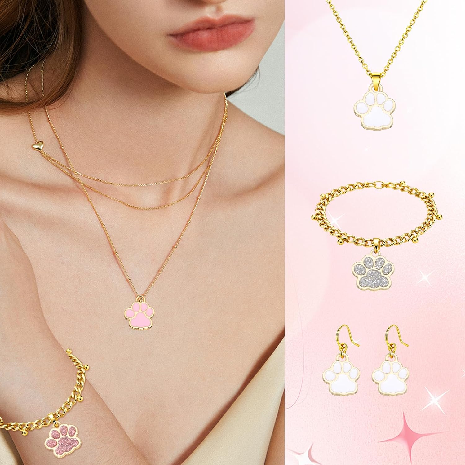 MECCANIXITY Dog Paw Print Charms, Alloy Enamel Footprint Pendants Sparkle Paw Bead Footprint Animal Charms for Necklace Bracelet - Image 3