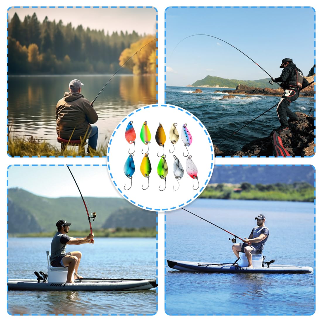 Set di 10 cucchiai da trota, 2,5 g, 3,5 g, 5 g, accessori da pesca, cucchiaio per la pesca alla trota, set di cucchiaini in metallo, cucchiaino per trote e molto altro ancora