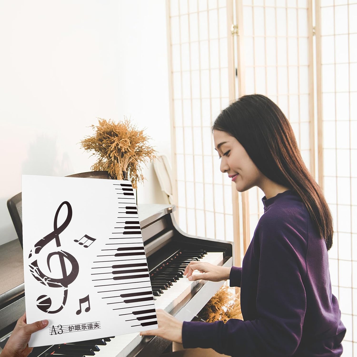 minkissy A3 Sheet Music Folder for Piano and Band Plastic Music Score Organizer with 20 Pages Sleeves White Concert and Marching Band
