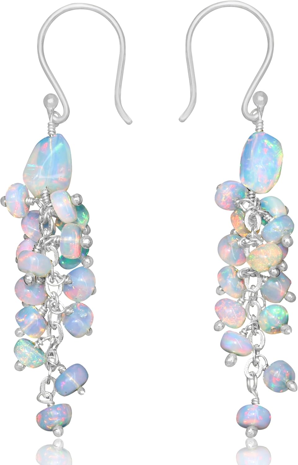 GOODSTONE JEWELS Cluster Beaded Dangle Drop Earrings for Women Opal Birthstone Jewelry in Gold Plated 925 Sterling Silver October Birthstone Jewelry Gift for Her Anniversary|Wedding|Engagement Jewelry