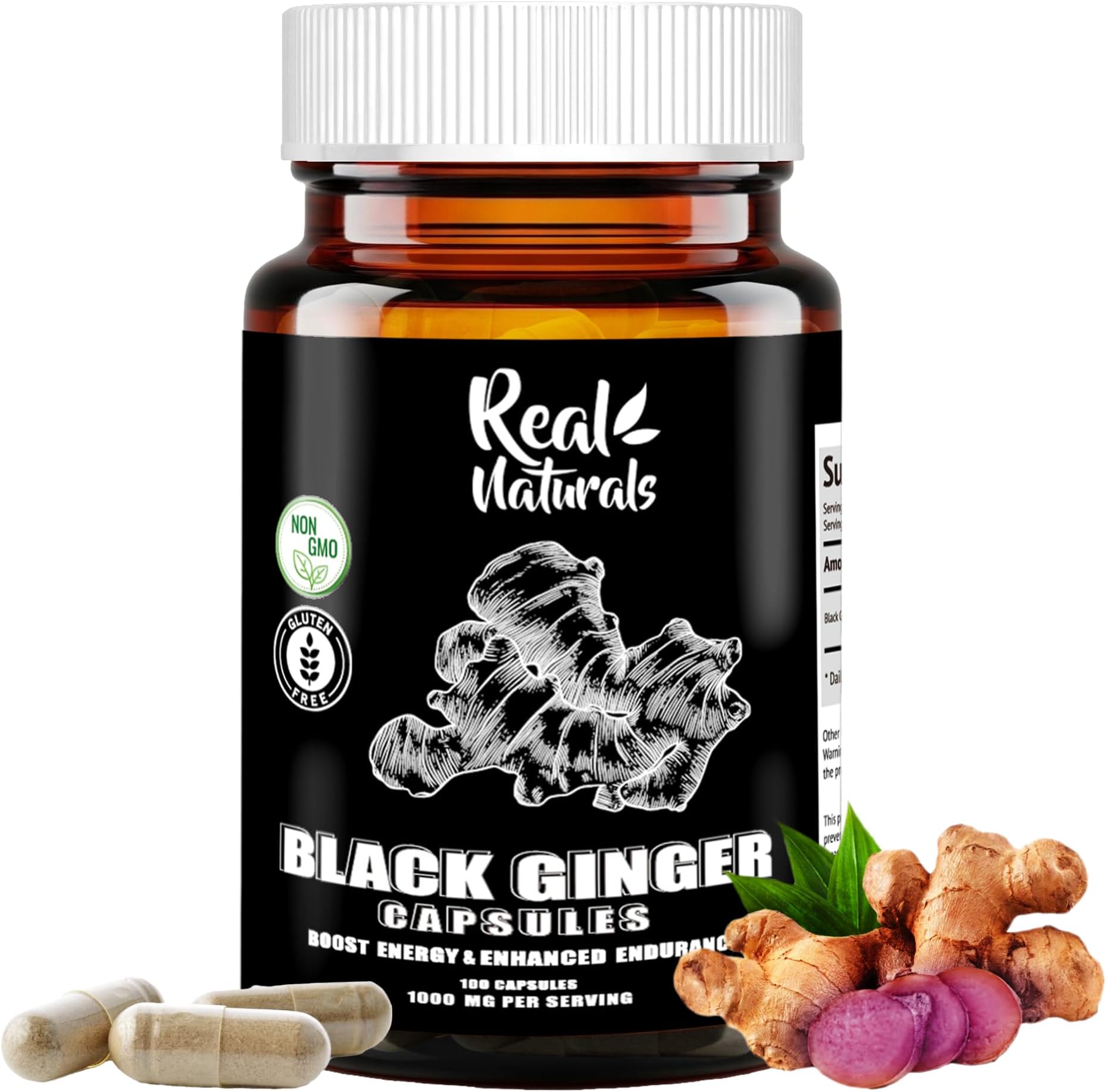 Real Naturals Black Ginger for Men Capsule 500 mg (100 Capsules) Vegan kaempferia parviflora Black Ginger Extract Capsules for Overall Endurance and Performance