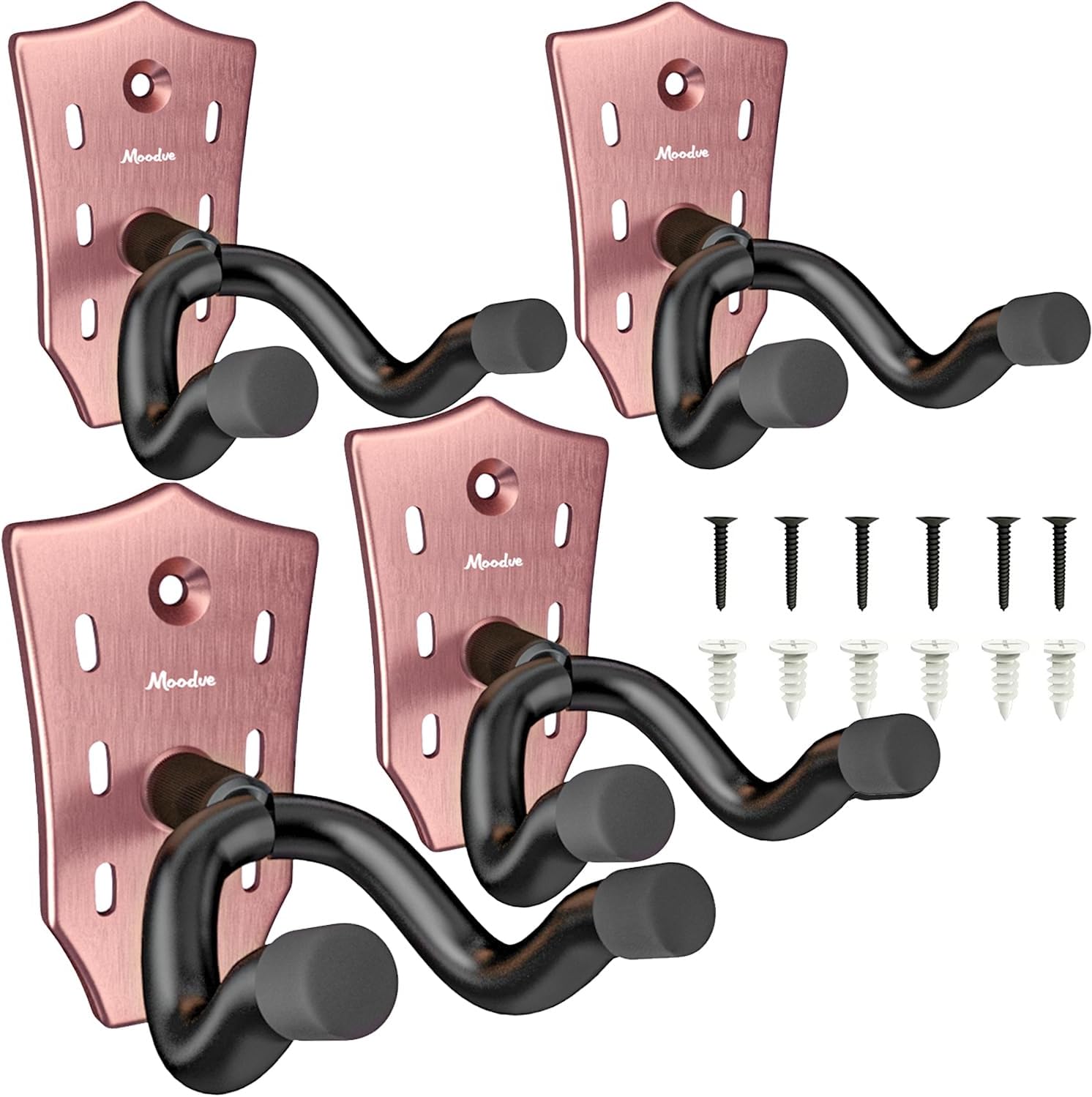Guitar Wall Mount 4-Pack, Black Guitar Hanger, Metal Guitar Wall Hanger, Guitar Holder Stand Hook for Using Acoustic & Electric Guitar Ukulele Mandolin at Home and Studio (Copper Color)