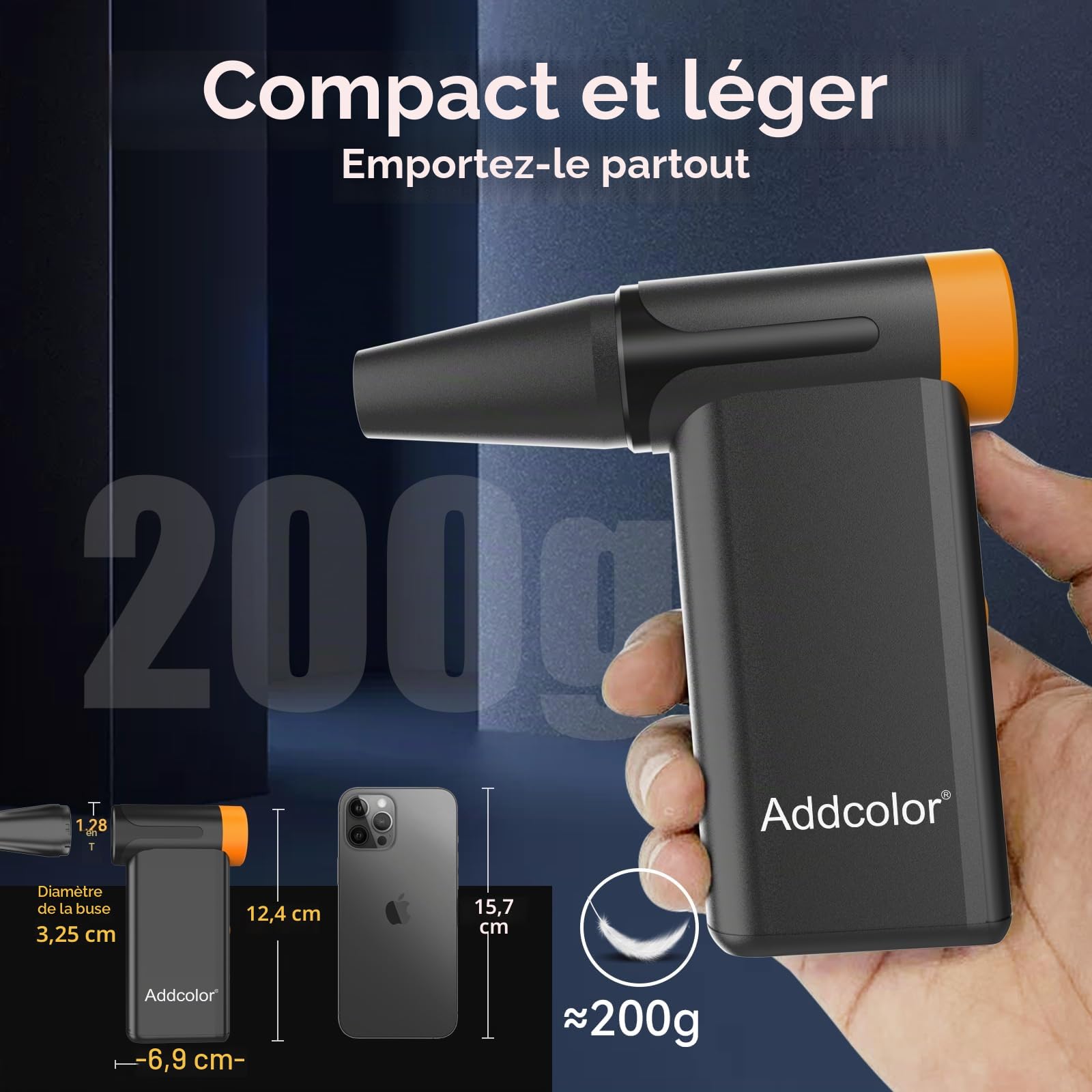 AD51 Plumeau à air comprimé 2000 mAh avec 8 vitesses réglables, 106770 tr/min avec écran – Souffleurs portables pour clavier, ordinateur, voiture, extérieur, lit gonflable