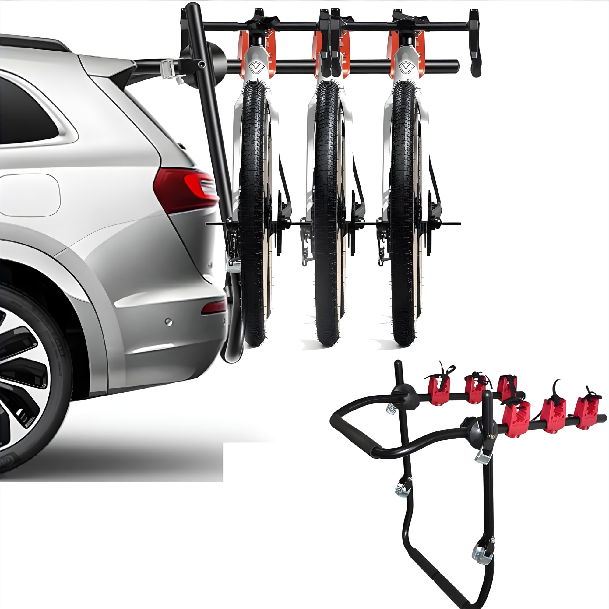 Universal Trunk Mount Cycle Carrier for Car, Cycle Holder for Car with Anti Rust Steel Frame, Soft Padding & Safety Straps Bicycle Hanger Stand, Upto 3 Bicycle Carrier Rack for Hatchback, Sedan & SUV