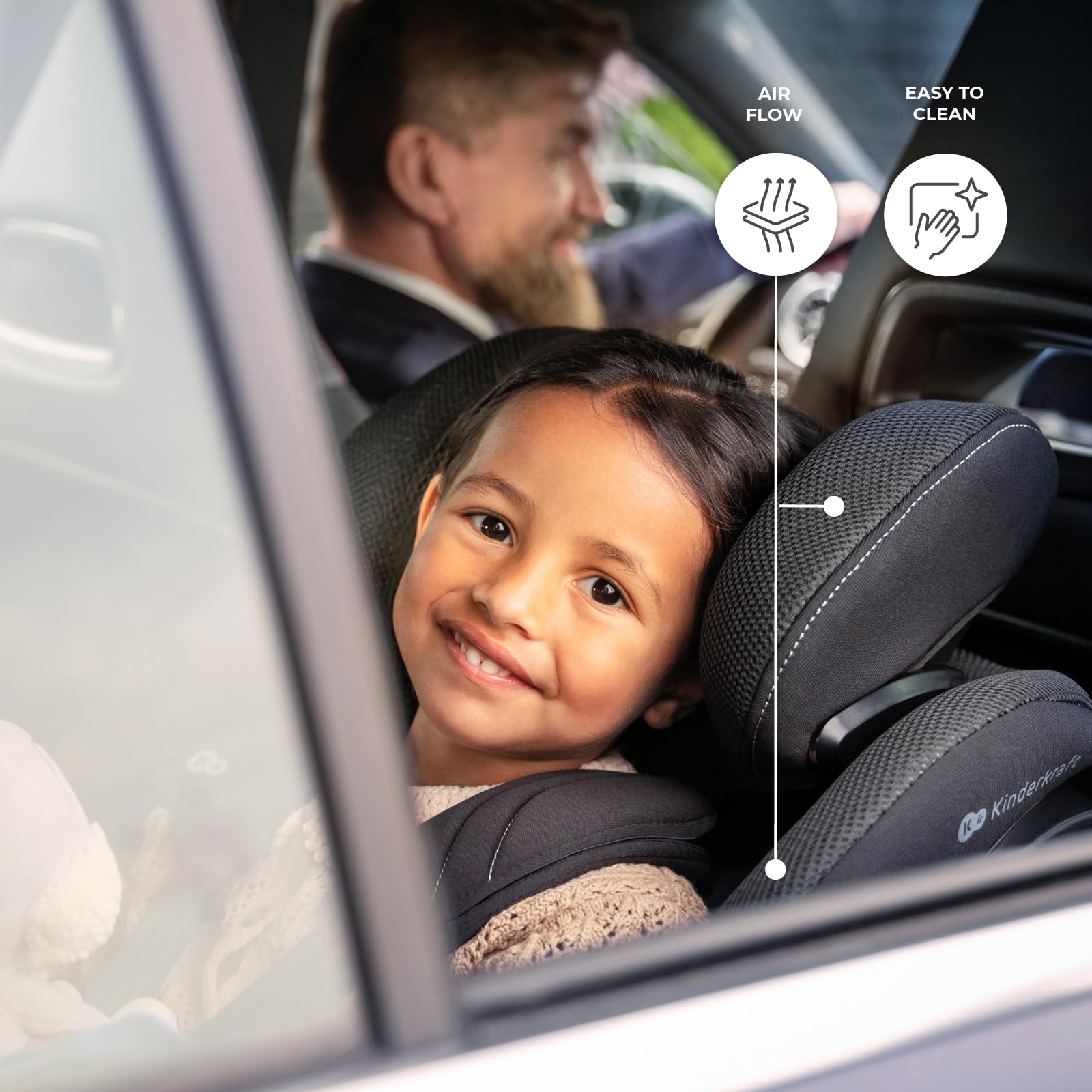 Kinderkraft I-GUARD PRO i-Size, siège auto rotatif 360°, 61–105 cm, ISOFIX, jambe de support, harnais 5 points, H-GUARD, SPS+, Noir