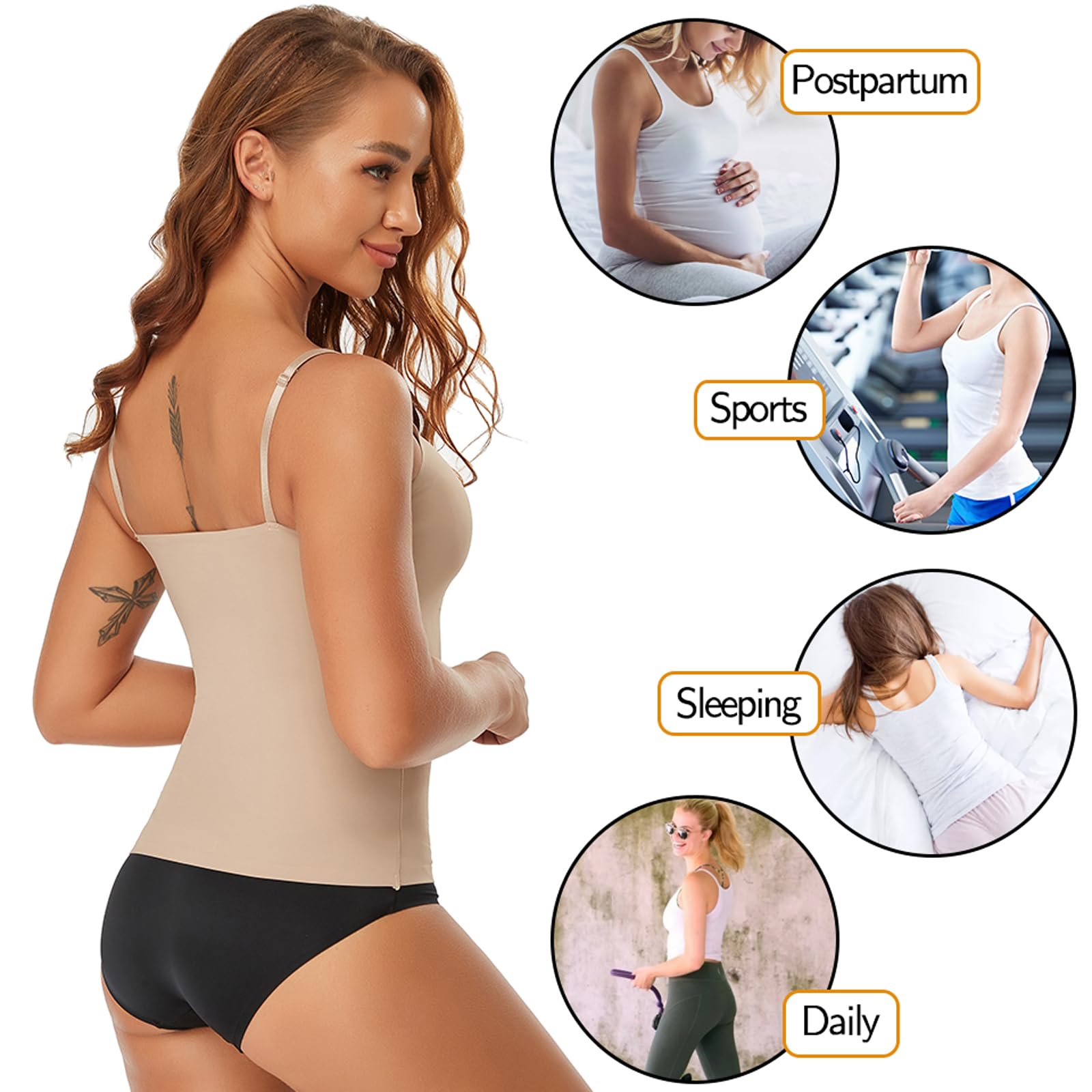 Mujeres Control de Barriga Shapewear Suave Cuerpo Shaping Camisola Camisetas sin Mangas Talla Grande Ropa Interior Adelgazante Moldeador sin Costuras