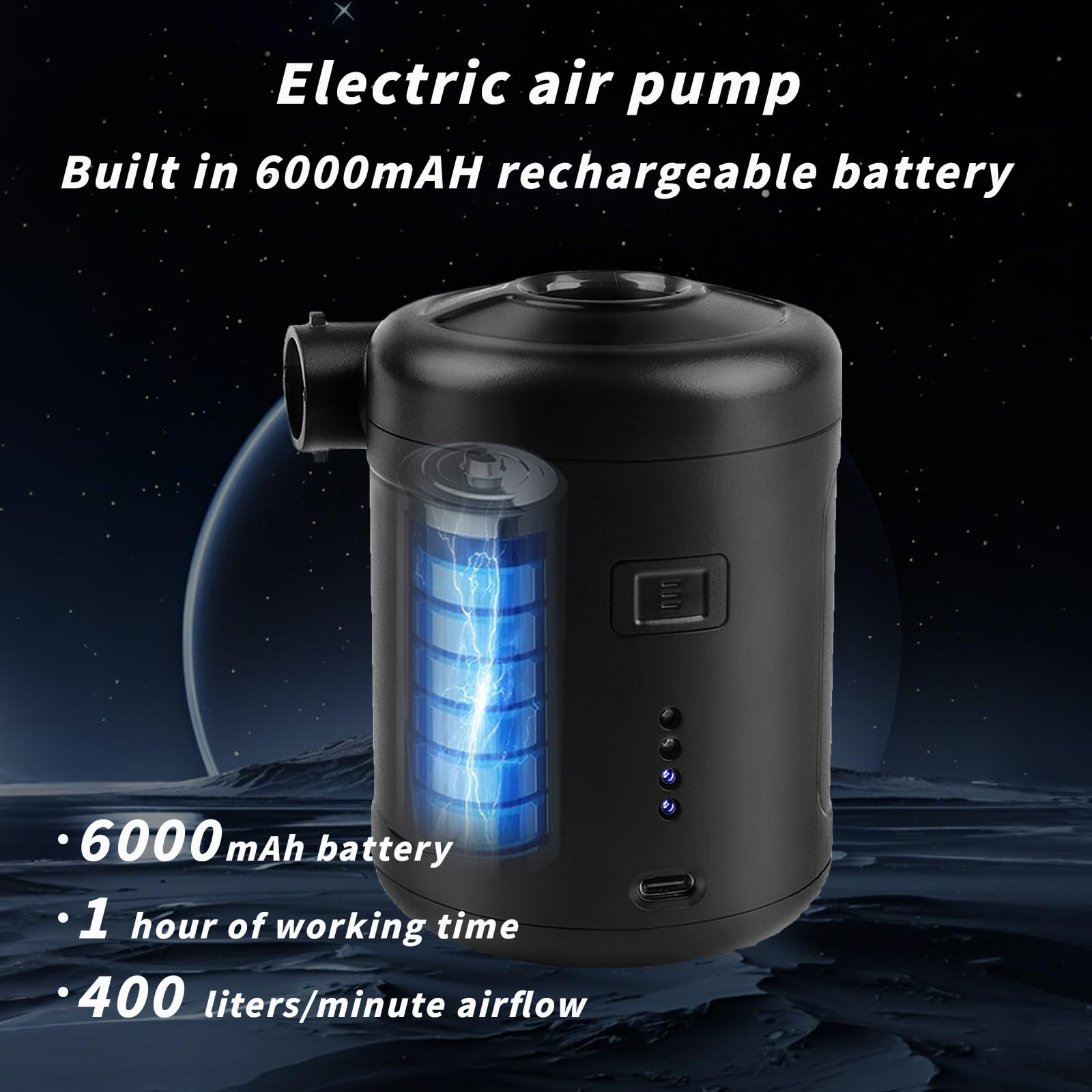 Pompa Elettrica 6000mAh, XiXiRan Mini Pompa Gonfia Materassino Ricaricabile con 5 Ugelli, Pompa Materasso Gonfiabile Portatile può Essere Rapida per Gonfiare e Sgonfiare per Materasso/Piscina