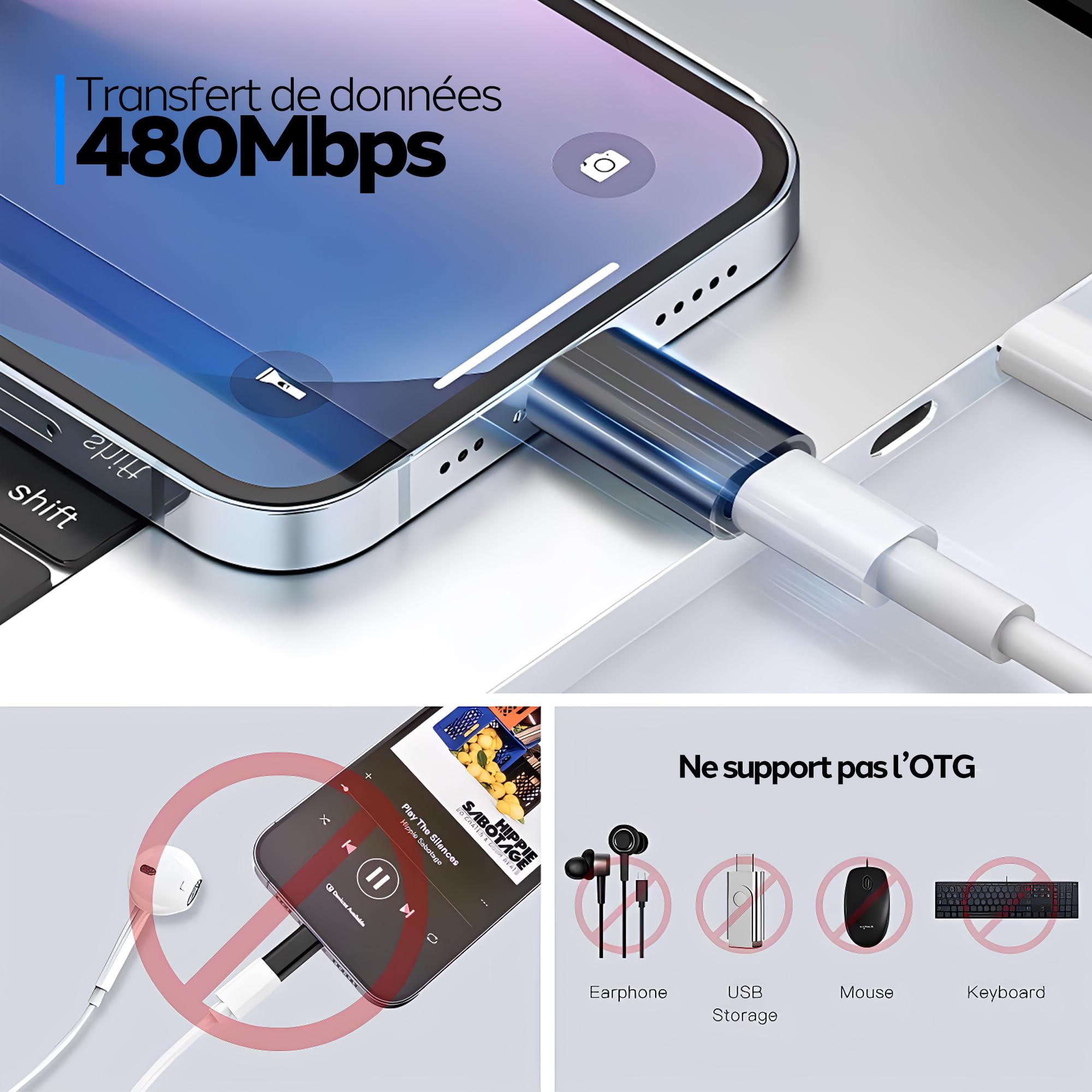 Adaptateur USB-C Vers Lightning - Charge Rapide PD 36W Pour IPhone Et IPad - 2 Pièces