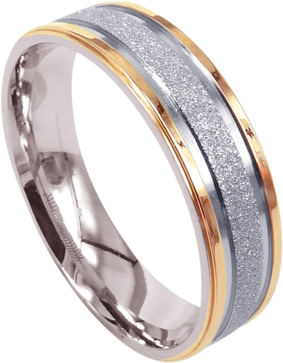 Everstone Men Wedding Band Titanium Ring Dome Anniversary Ring Two Tone Gold and Silver 6mm Size 3.5-16.5