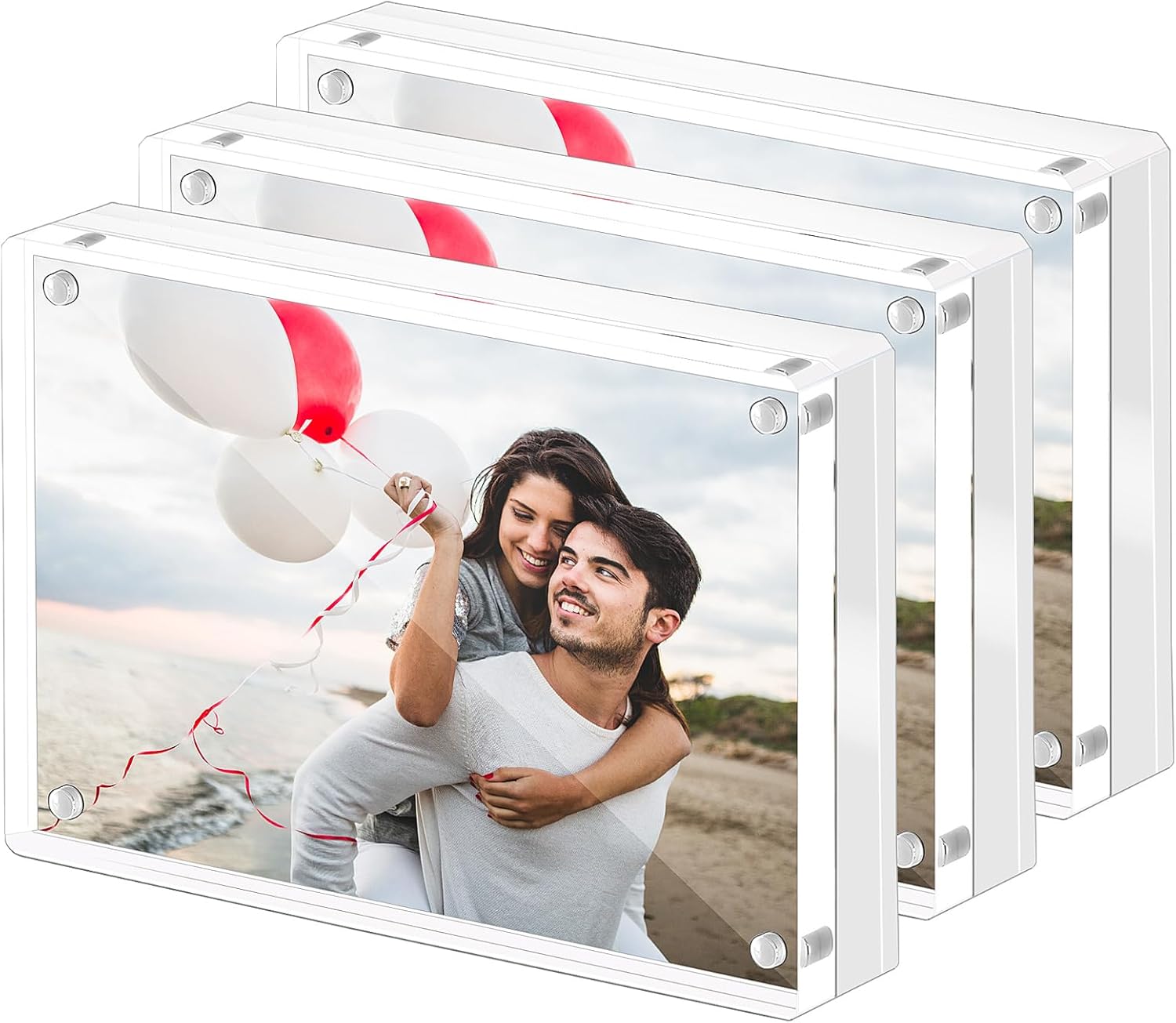 Magnetic Double Sided Clear Acrylic Picture Frame, 5 x 7 Inches，27 MM Thick for Desktop Display(Pack of 3)