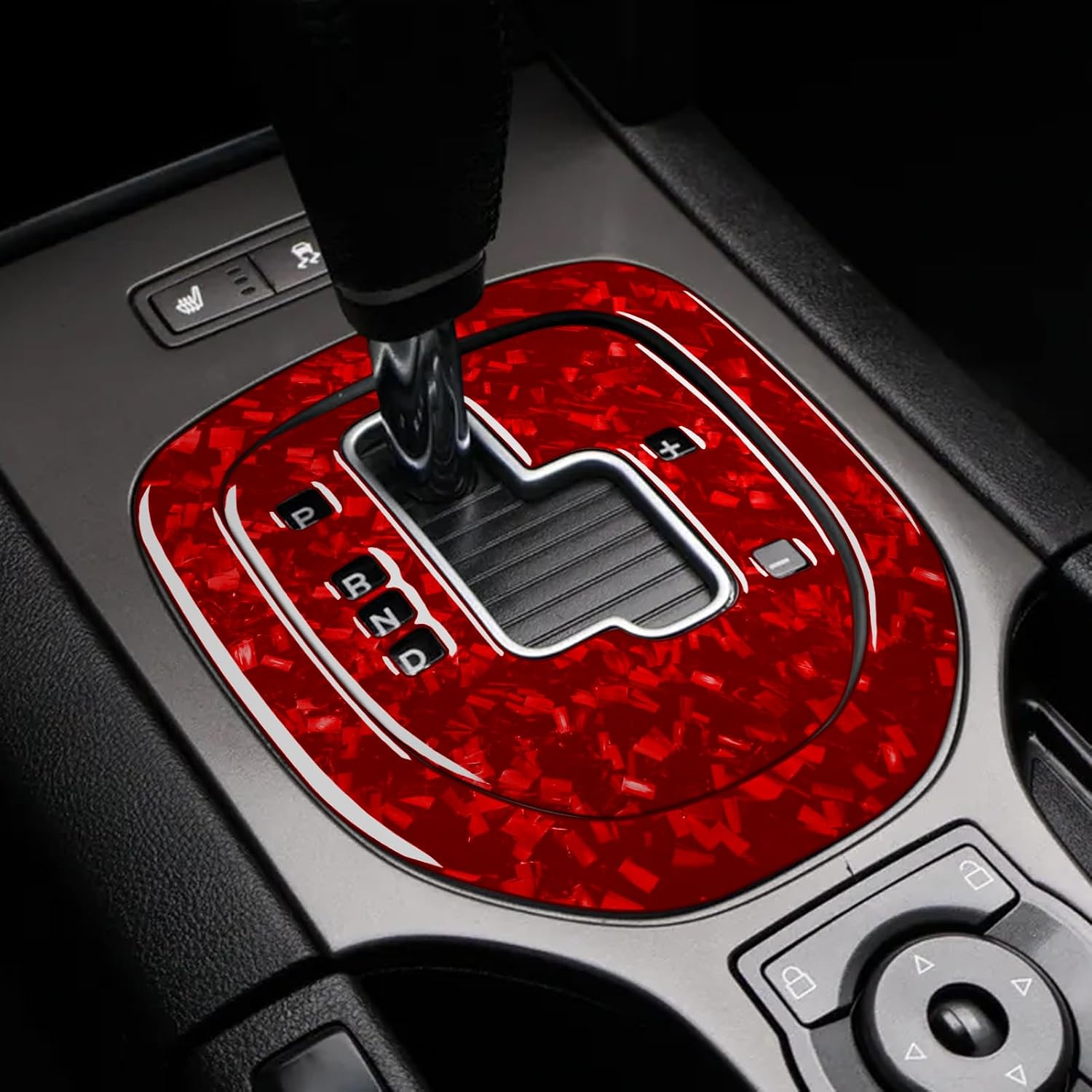 2pcs Car Auto Gear Shift Panel Sticker Kit Red Real Forged Carbon Fiber Interior Decor Compatible with Pontiac G8 2008 2009 Accessories Trim Decal