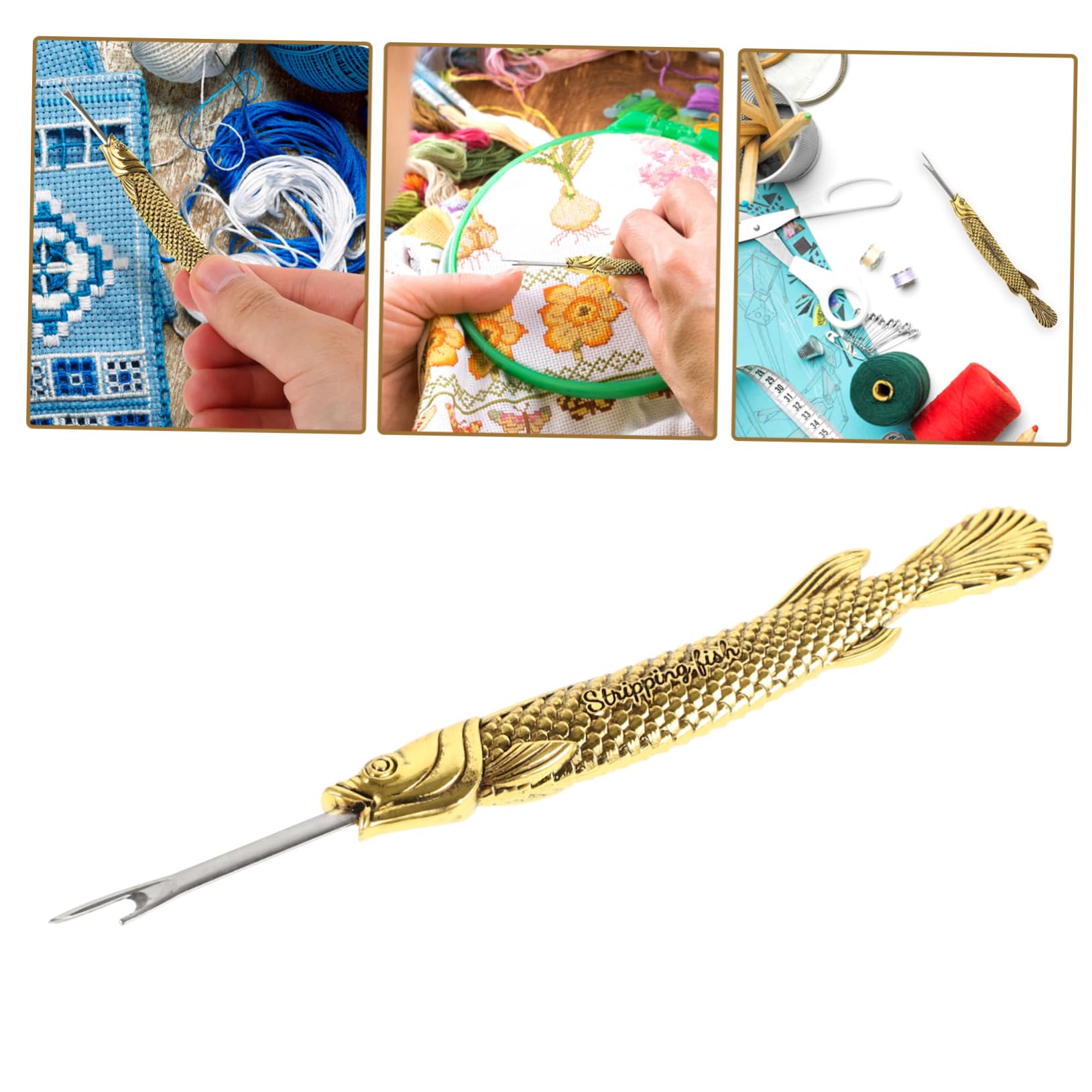 jojofuny 4 Piezas Desgarrador de costuras destripadores herramienta para quitar hilos puntadas descoser de coser y extractor de agujas desgarradores de costura Metal Golden