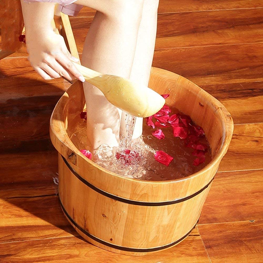 Secchio per Pediluvio in Legno Naturale, Botti di Legno Bacino per Pedicure 21 Cm Pediluvio Fondo Piatto Lato Singolo Pediluvio Barile Pino Decorazione Regalo Comfortable Anniversary
