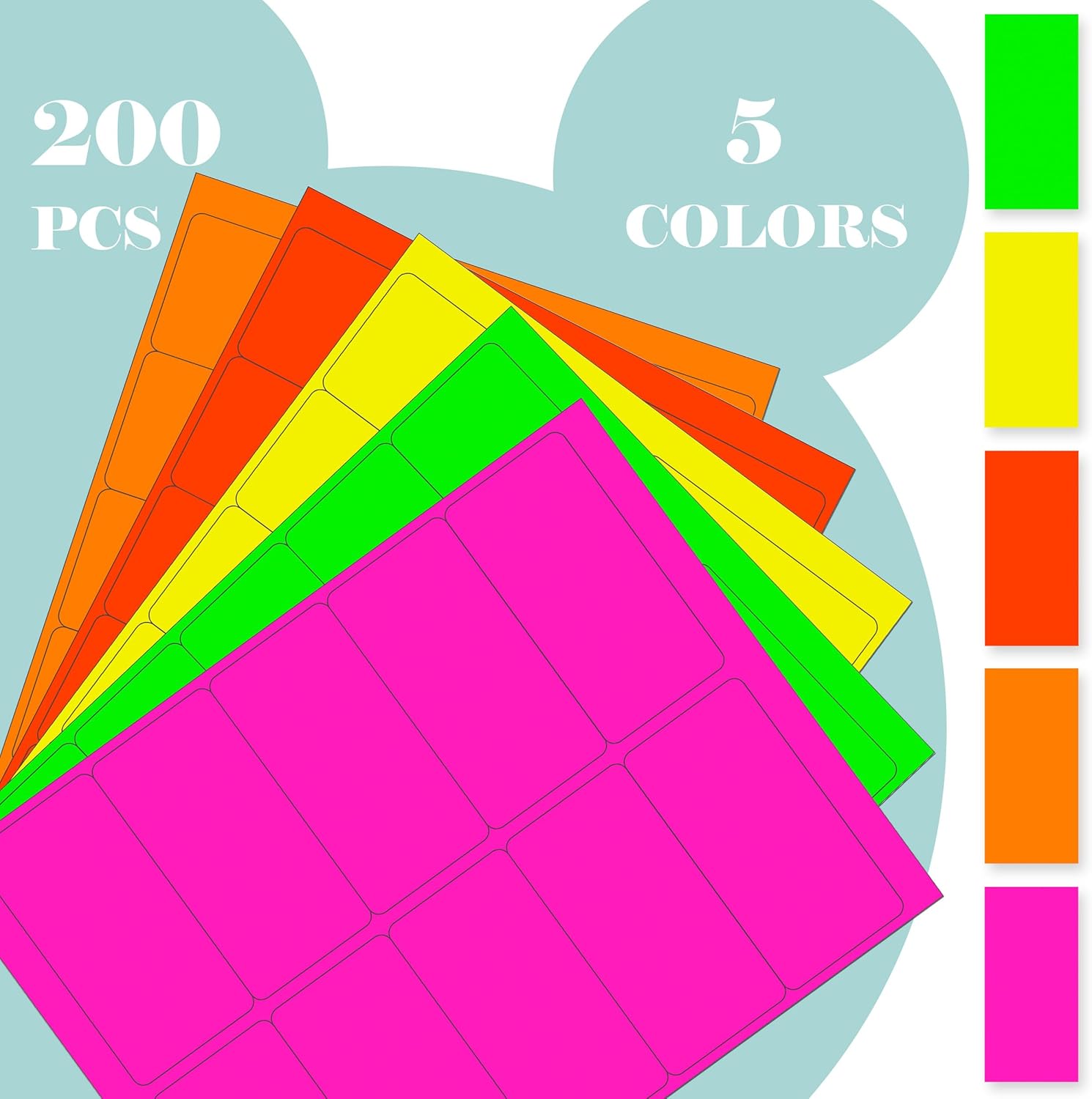 YSHIHE 2“ x 4“ Fluorescen Address Labels 5 Colors Neon Stickers for Inkjet or Laser Printer 8-1/2" x 11"Moving Lables for Shipping Envelopes Envelopes and Organization - 20 Sheets 200 PCS - Image 2