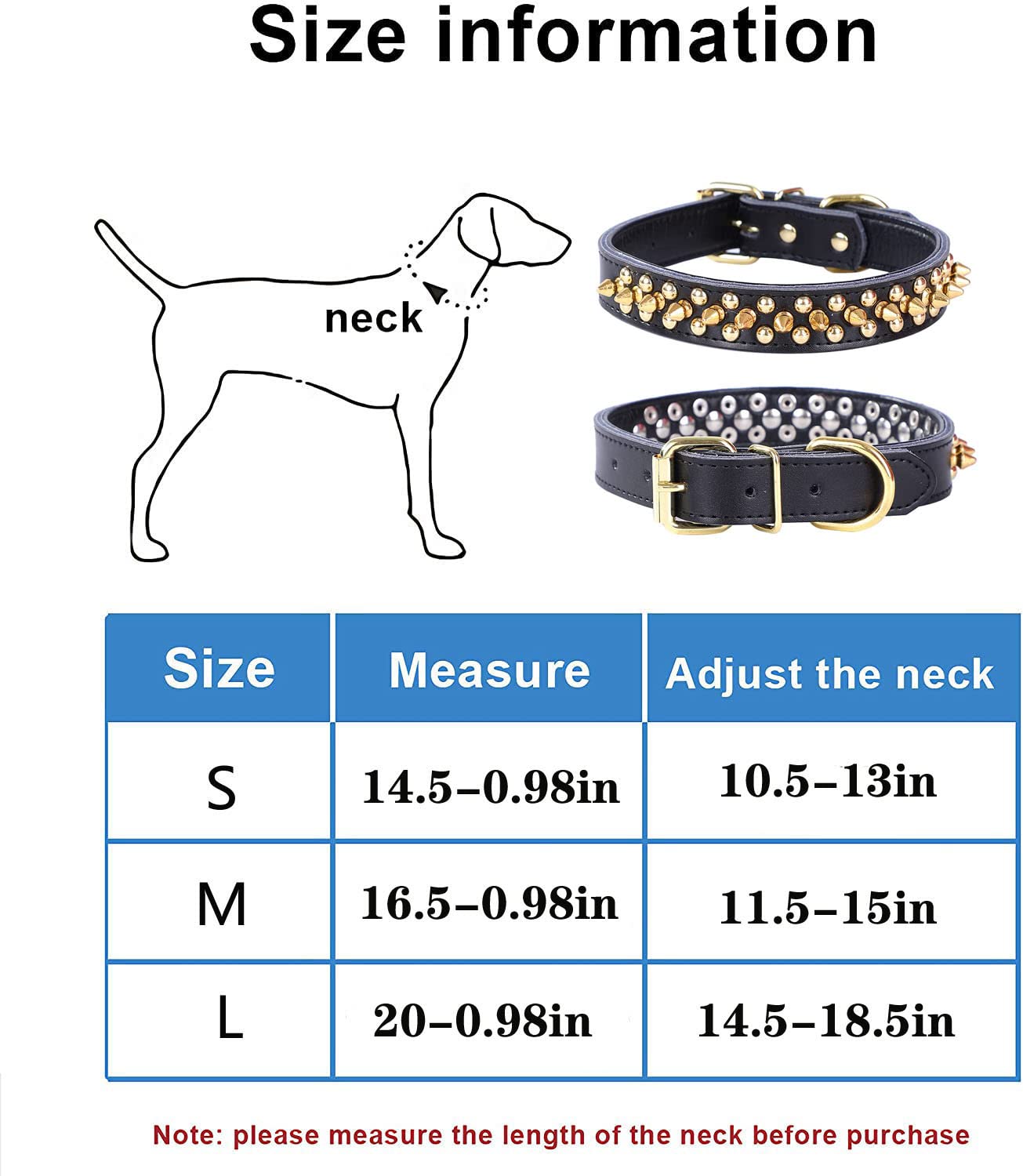 haoyueer Spiked Studded Dog Collar, Genuine Leather Dog Collar - Image 2