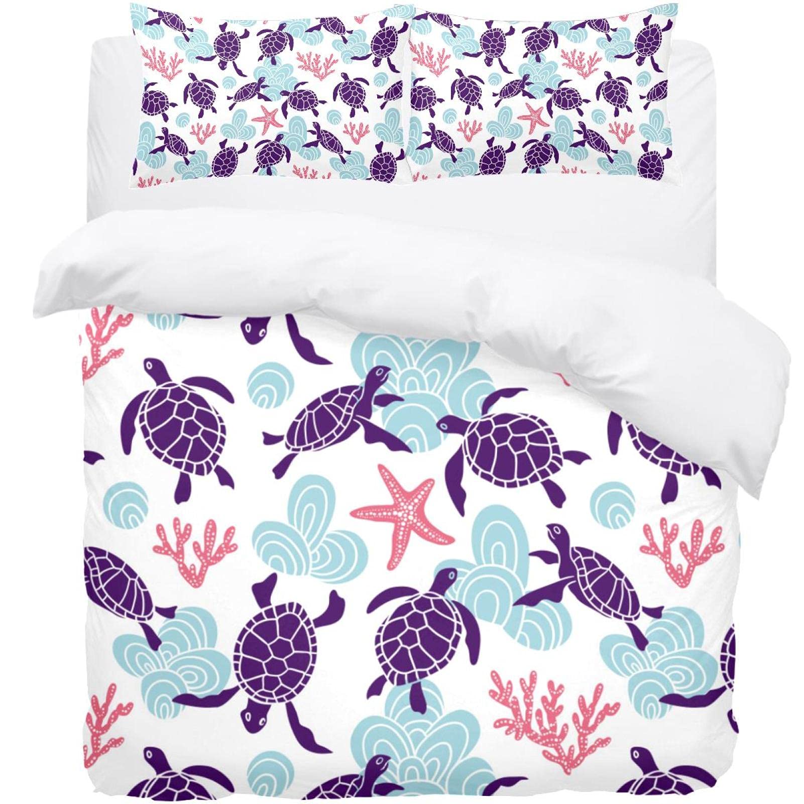 Housse de couette 140x200 tortue de mer, linge de lit hypoallergénique de qualité
