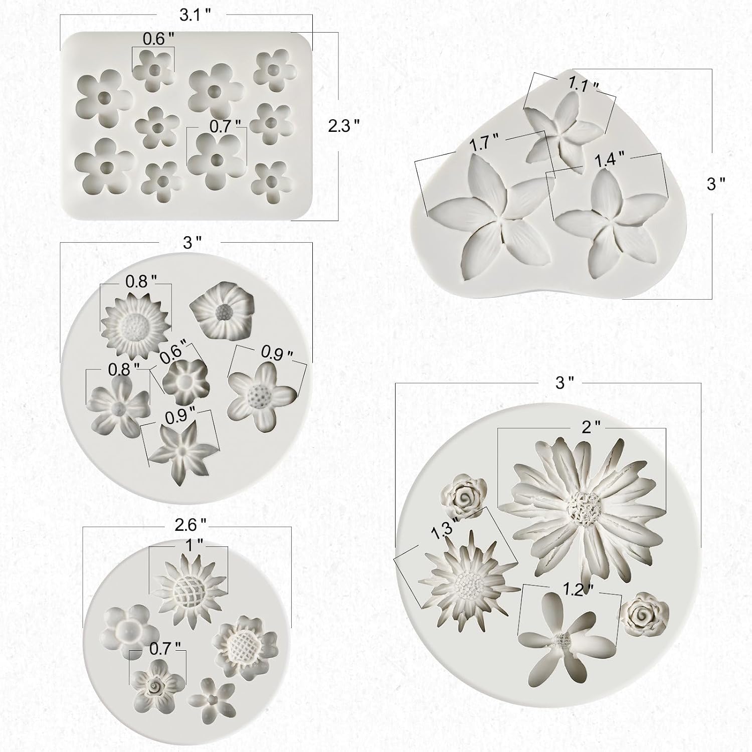 JOERSH Silicone Flower Fondant Molds, 5Pcs