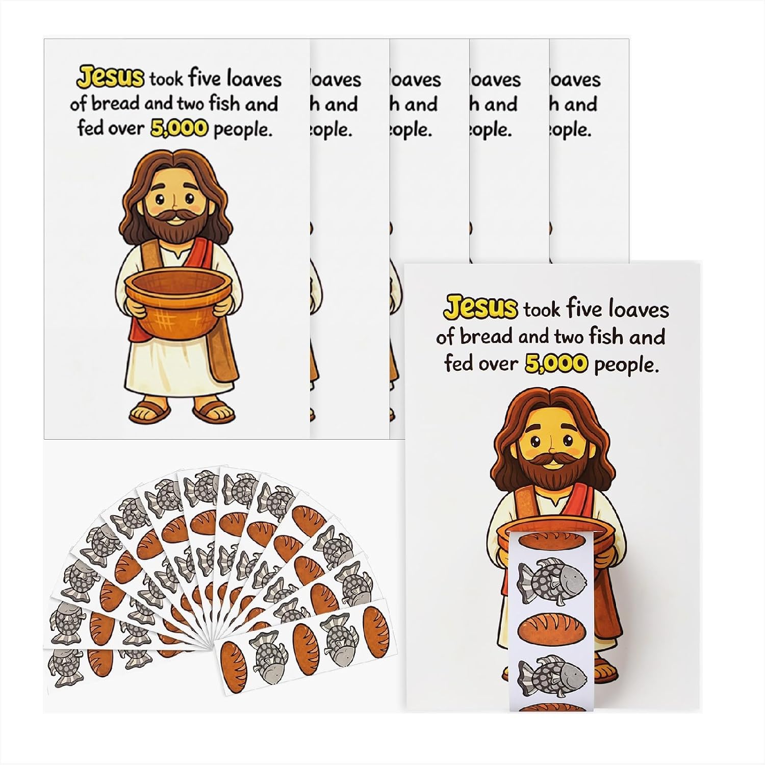 Sabary 36 Set Fish and Loaves Craft Teaching Tools for Sunday Vacation Bible School Activities DIY Reinforcing Jesus Feeding 5000 Bible Story Teaching Supplies for Church Christian VBS Gift