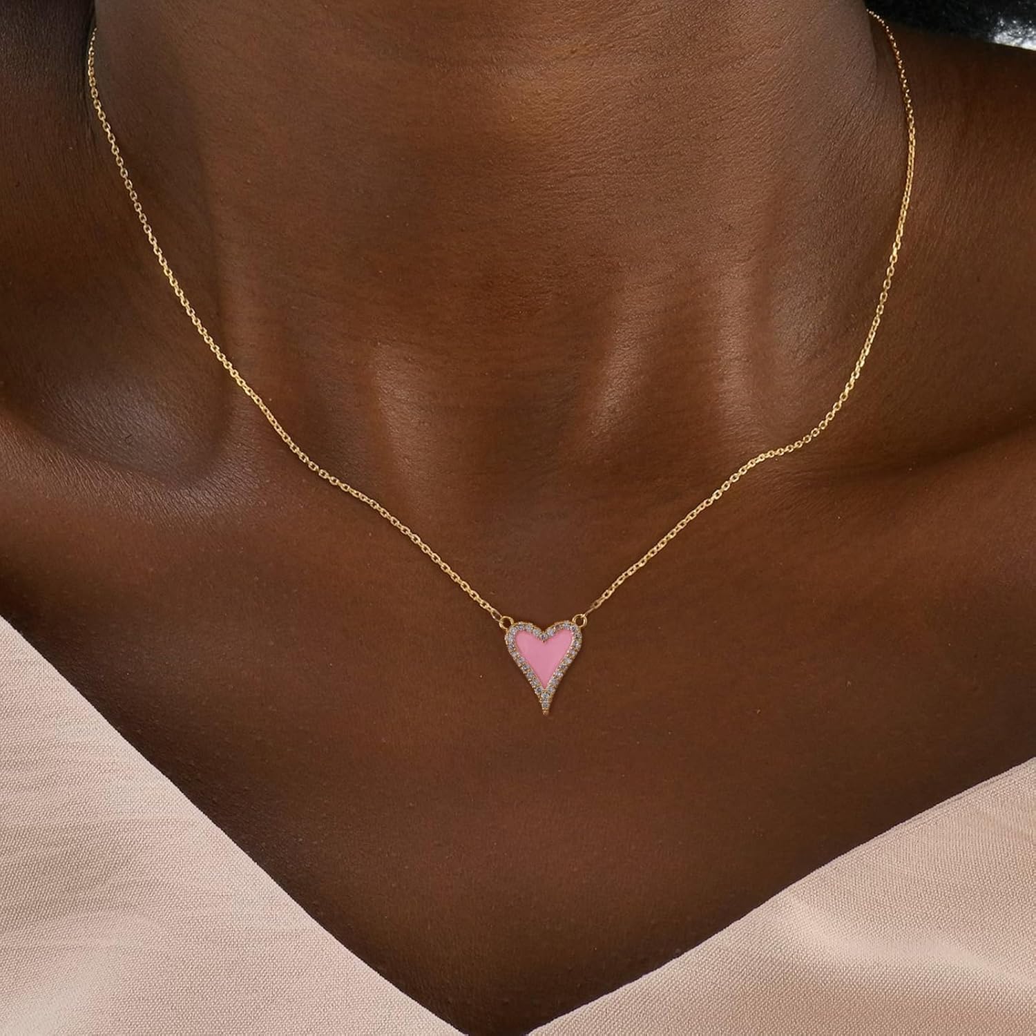 Dainty Heart Necklace for Women, 14k Gold Plated/Rose Gold/Silver Tiny Cute Heart Pendant Necklace Minimalist Choker CZ Necklace Jewelry Gifts for Women - Image 2