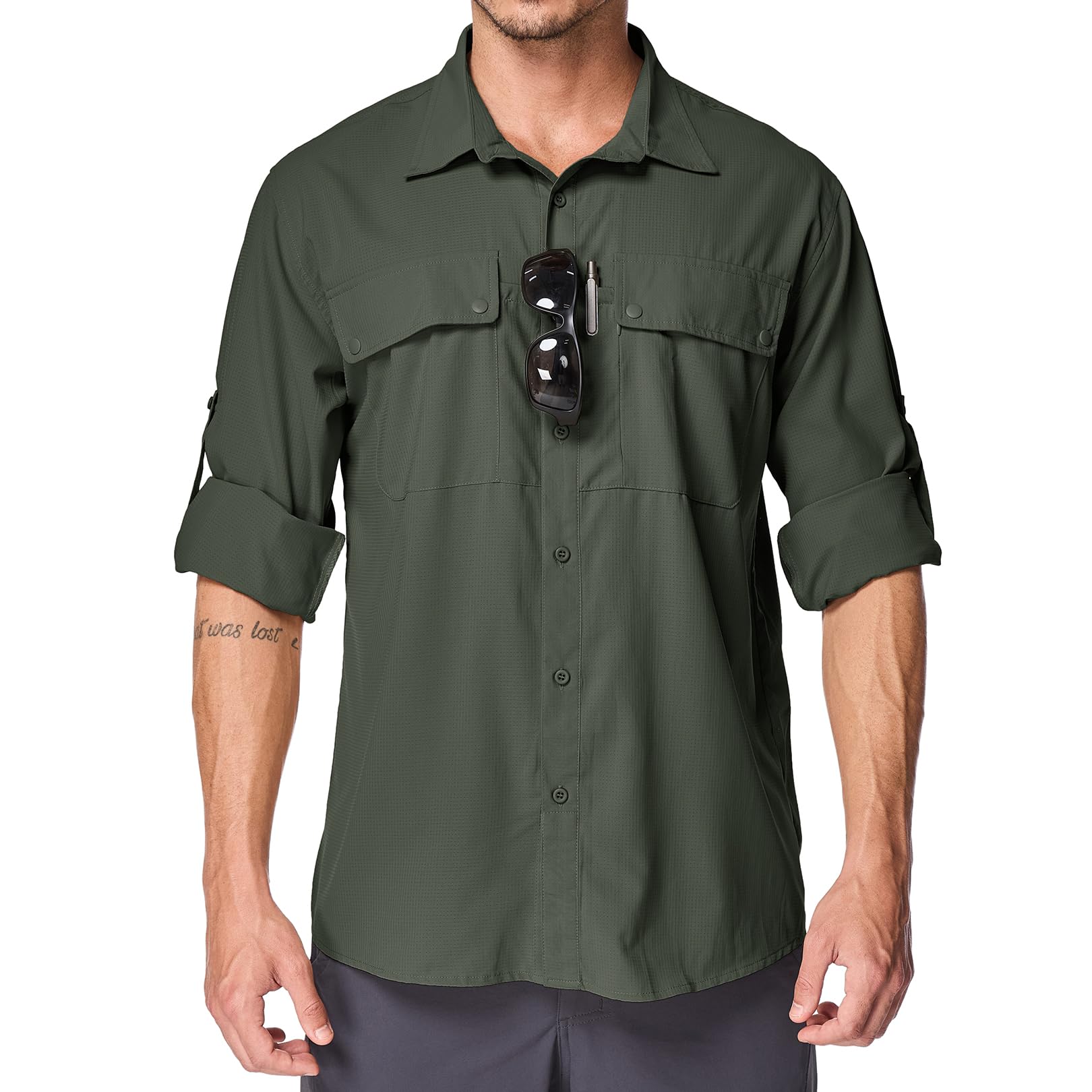 nayjury Men's Long Sleeve Hiking Fishing Shirts UPF 50+ Sun Protection Quick Dry Shirts Outdoor Travel Safari Camping