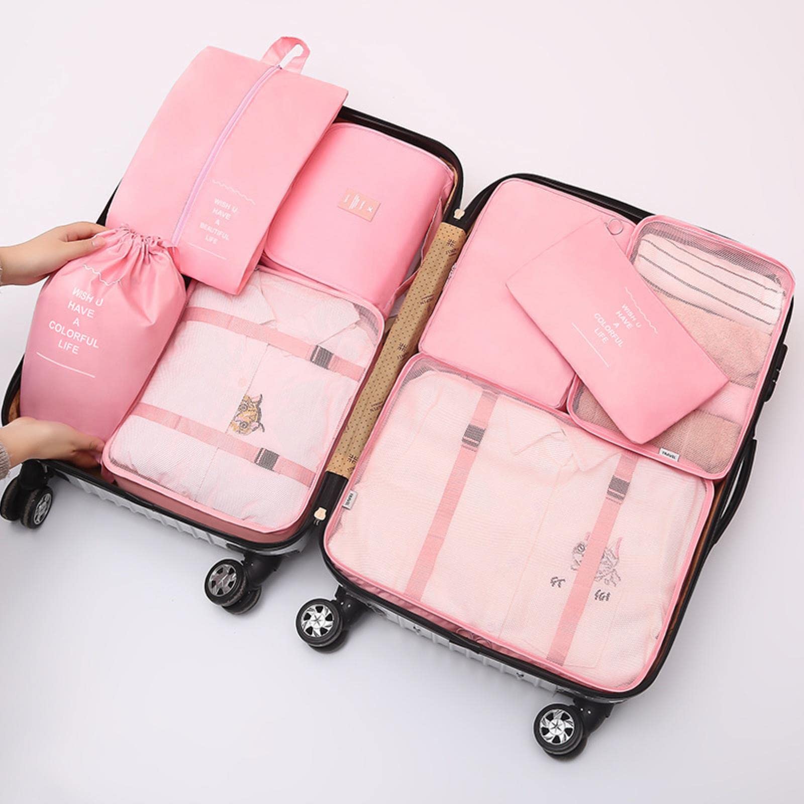 Organizer da Viaggio da 8 Pezzi Aumenta l'ispessimento della Borsa dell'organizzatore da Viaggio per i Bagagli, la Biancheria Intima, Le Scarpe, Il Pacchetto Tascabile-6 Pezzi Neri