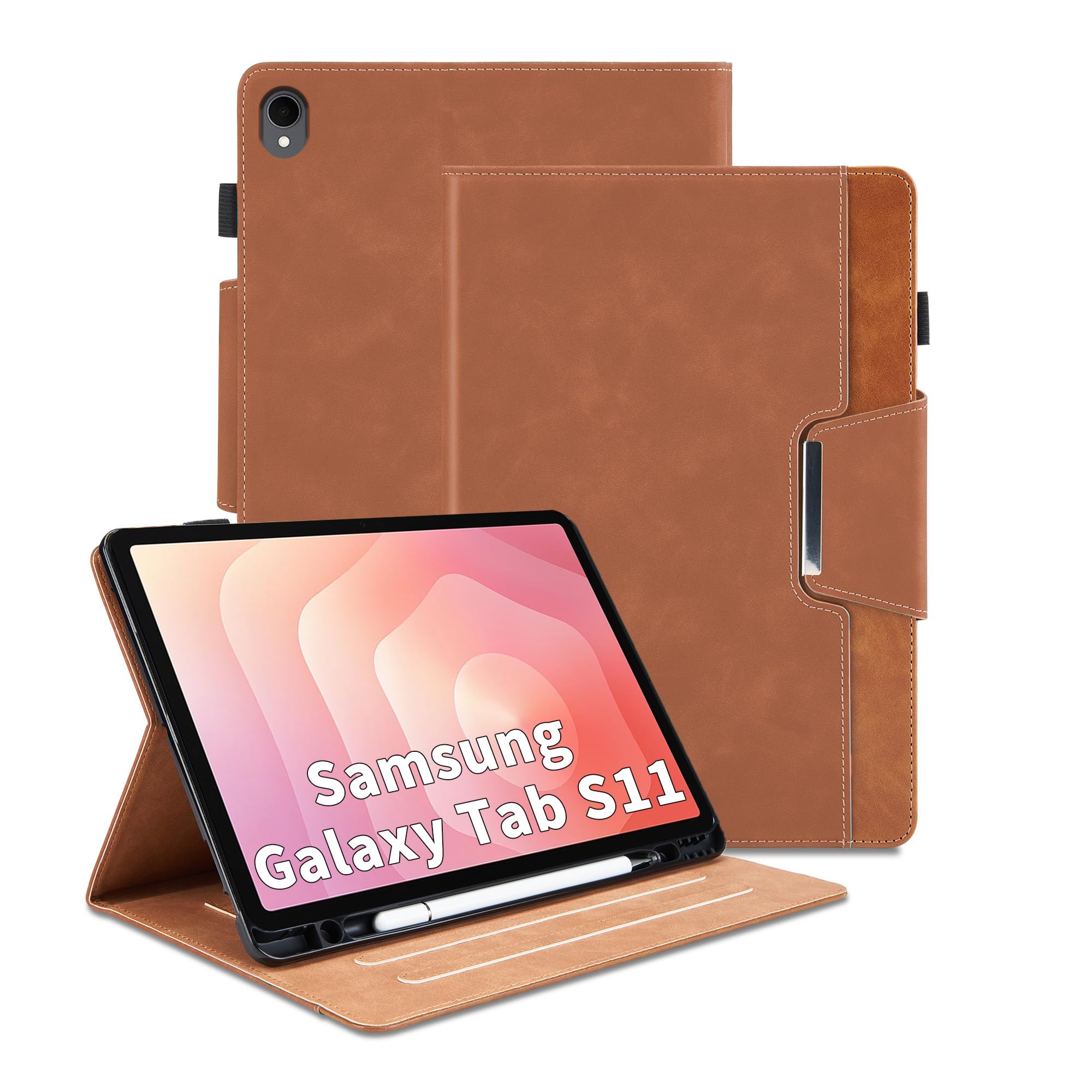 Hülle für Samsung Galaxy Tab S11 11 Zoll SM-X736B 2025 PU Leder Multi-Winkel Ständer Folio Schutzhülle Case mit Kartentasche und Stand Funktion Smart Cover, Braun