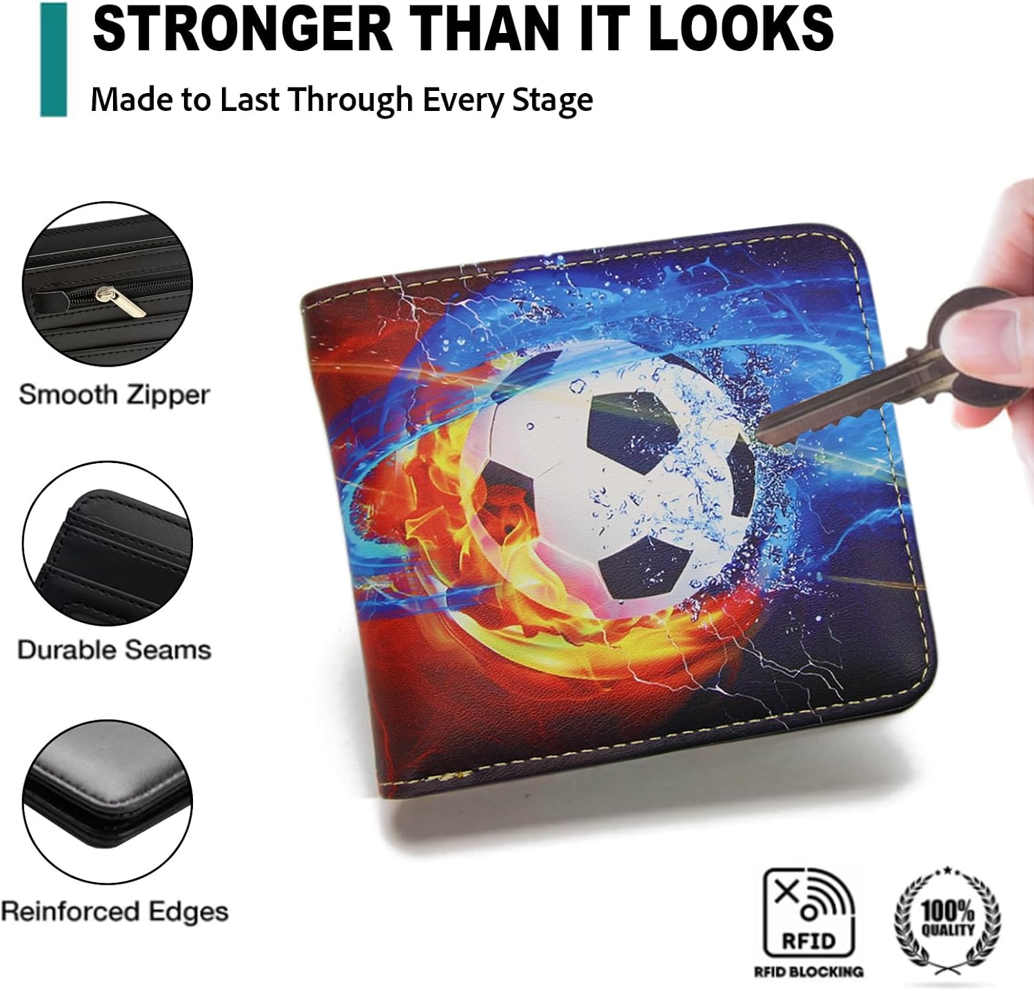 Soccer Boys Wallet -Kids Wallet to boys,Leather Material with Soccer Design, Multiple Card Slots and Coin Pocket